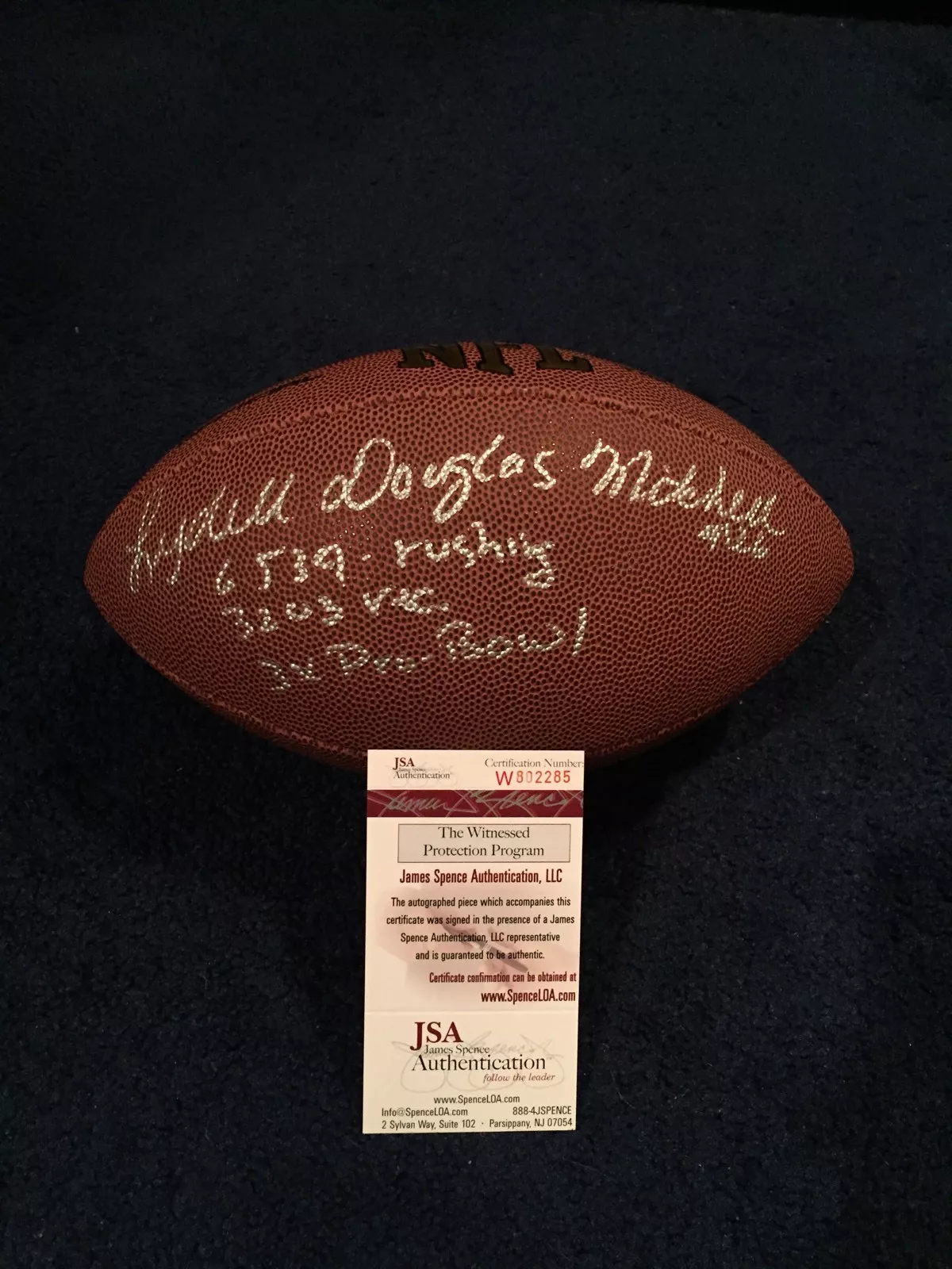 Rare Lydell Douglas Mitchell Signed Stat Football, JSA, 3 Inscriptions, Colts