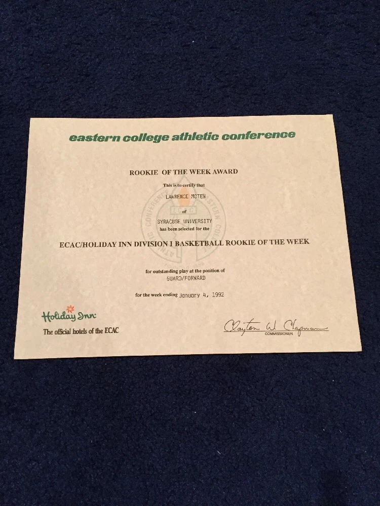 LAWRENCE MOTEN ECAC ROOKIE OF WEEK AWARD SYRACUSE BASKETBALL
