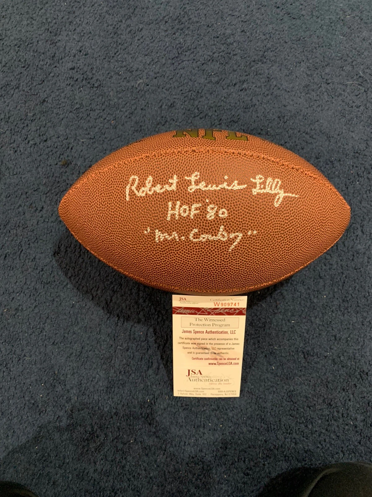 Robert Lewis Lilly Signed Full Size Football JSA Cowboys Full Name Bob Mr Cowboy