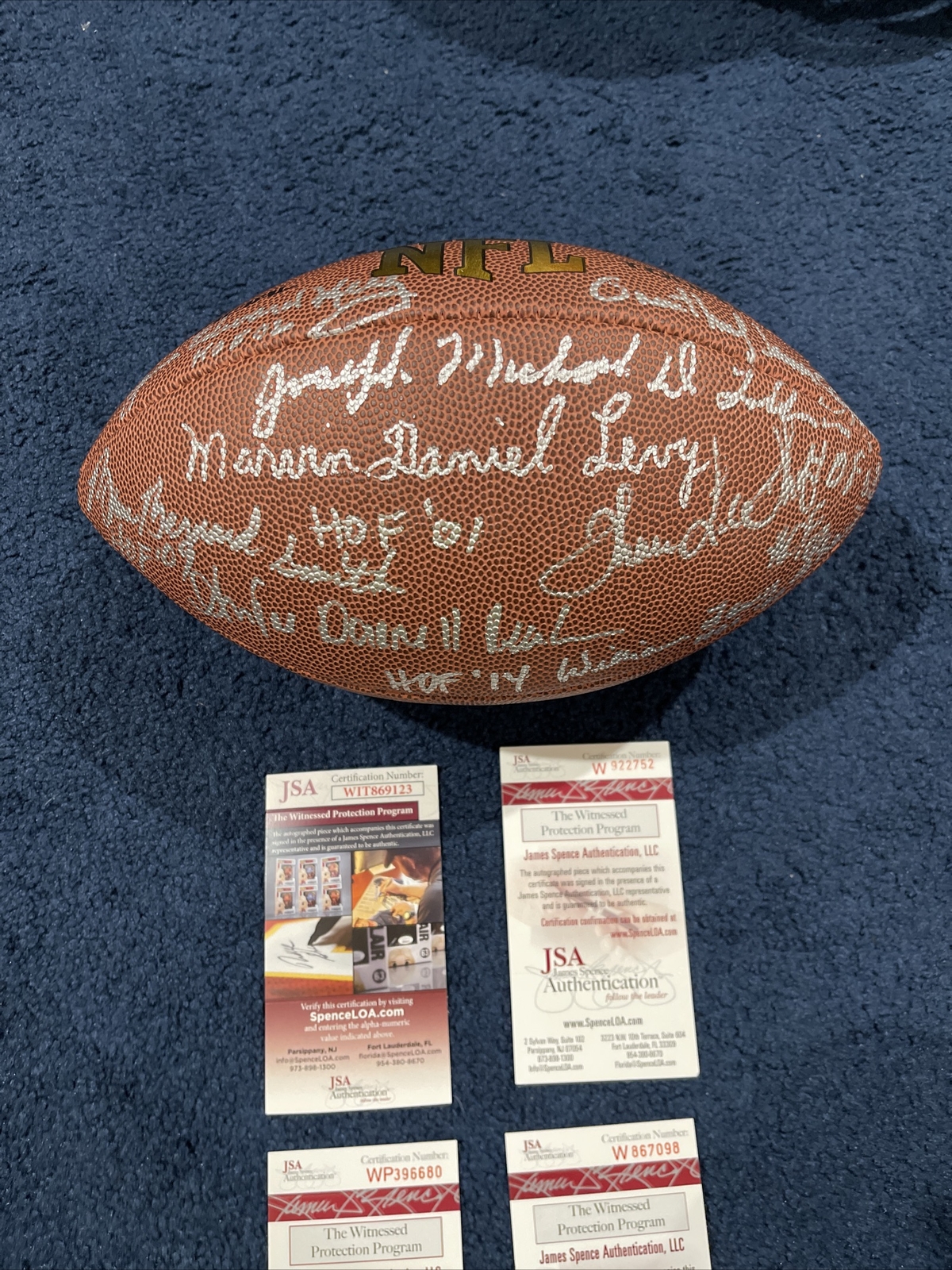 Bills Signed Football 8 HOFers Reed Shaw Levy Thomas Bruce Joe D OJ Kelly JSA