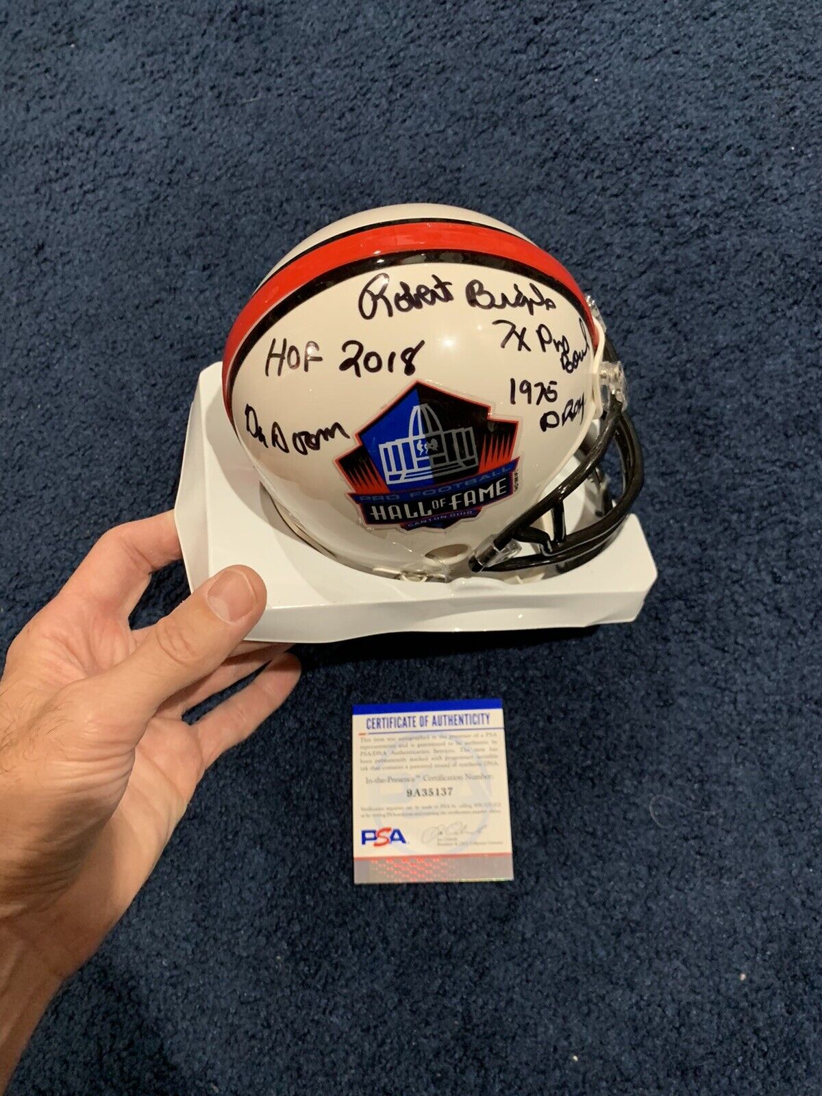 Robert Brazile Curley Culp Dual SIGNED Hof Stat MINI HELMET Oilers PSA 8 Stats!