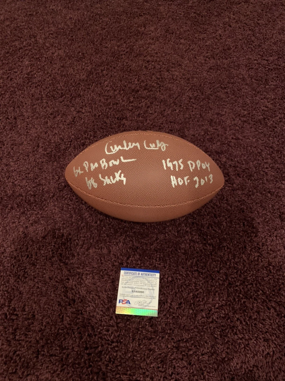 Rare Curley Culp Signed Stat Football, 4 Inscriptions, PSA Houston Oilers Chiefs