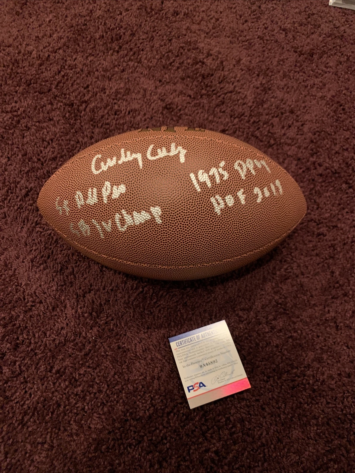 Rare Curley Culp Signed Stat Football, 4 Inscriptions, PSA Houston Oilers Chiefs