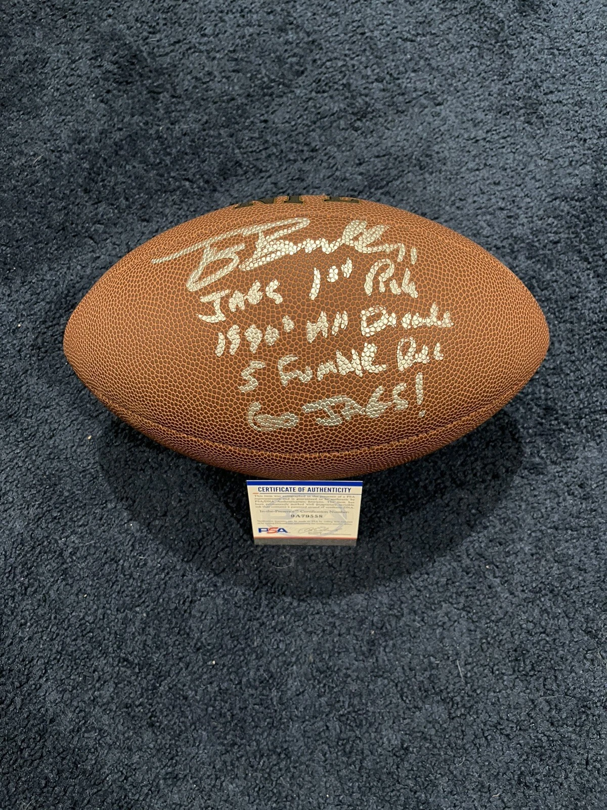 Tony Boselli Signed Wilson Stat Football, PSA Witness, 4 Inscriptions Jaguars