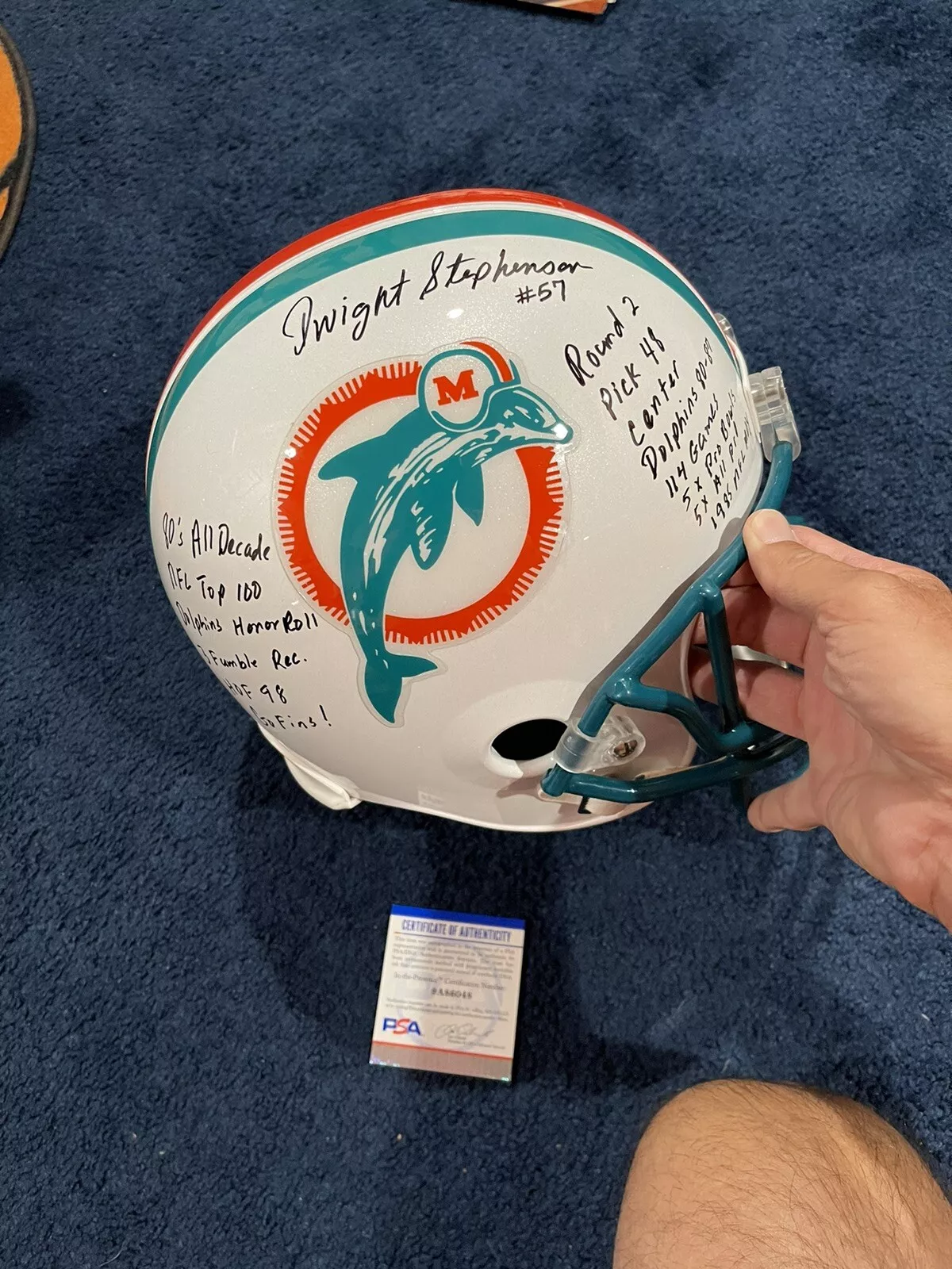RARE Dwight Stephenson SIGNED Dolphins FULL SIZE STAT HELMET PSA 14 INSCRIPTIONS