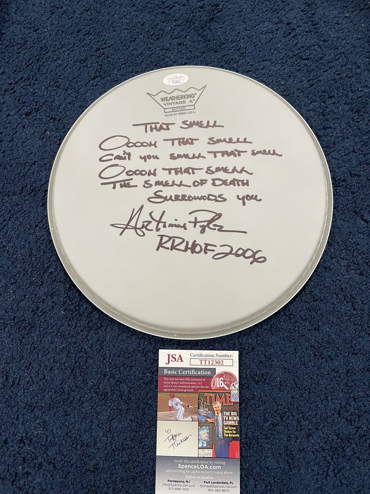 Artimus Pyle Lynyrd Skynyrd SIGNED Drum Head With That Smell Lyrics JSA
