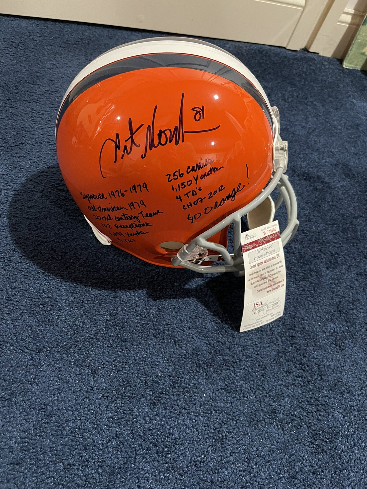 Rare Art Monk SIGNED F/S SYRACUSE STAT HELMET 11 INSCRIPTIONS JSA W Exact Proof