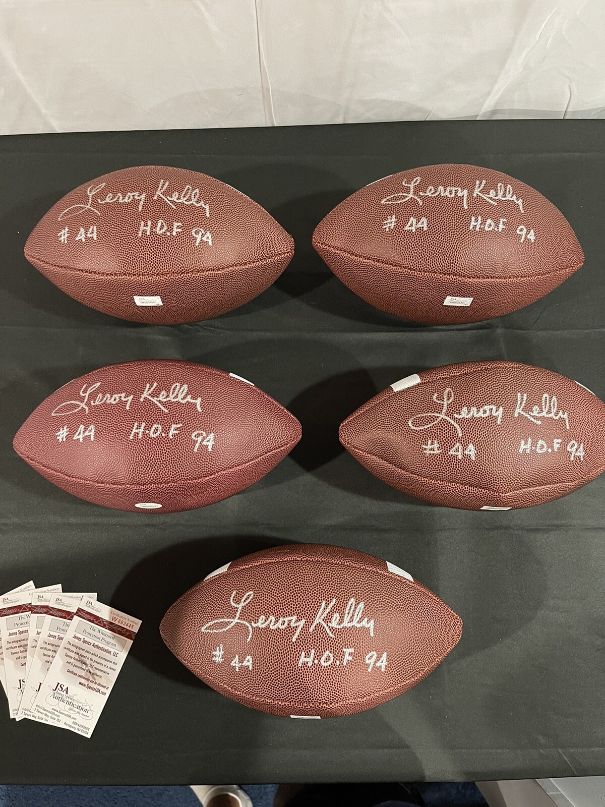 Lot Of 5 Leroy Kelly Signed Footballs, JSA, HoF Inscription Cleveland Browns