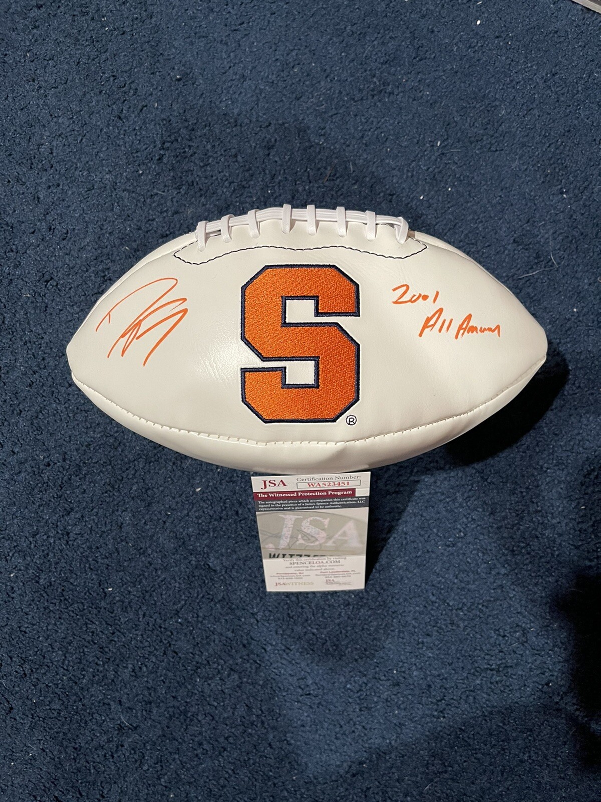 Dwight Freeney Signed F/S Syracuse Logo Football JSA 2001 All American