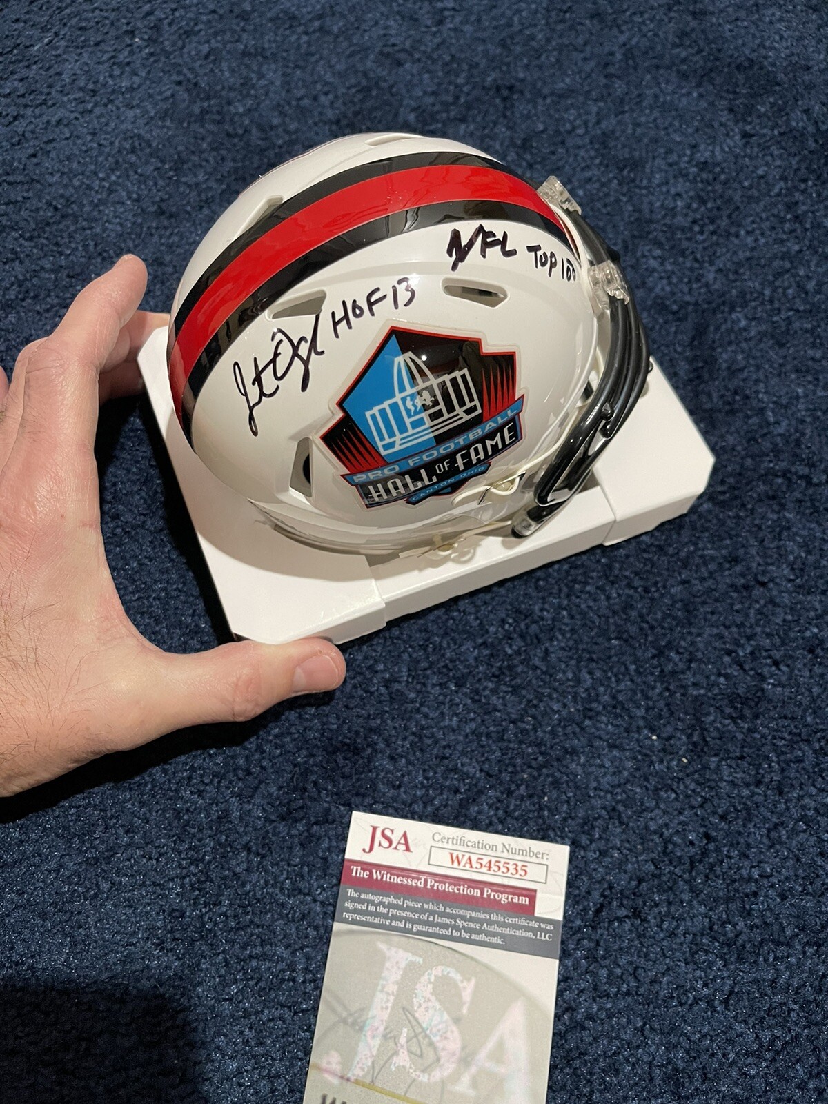 Jonathan Ogden SIGNED HoF MINI Stat HELMET JSA Ravens 2 Inscriptions Hof Top 100