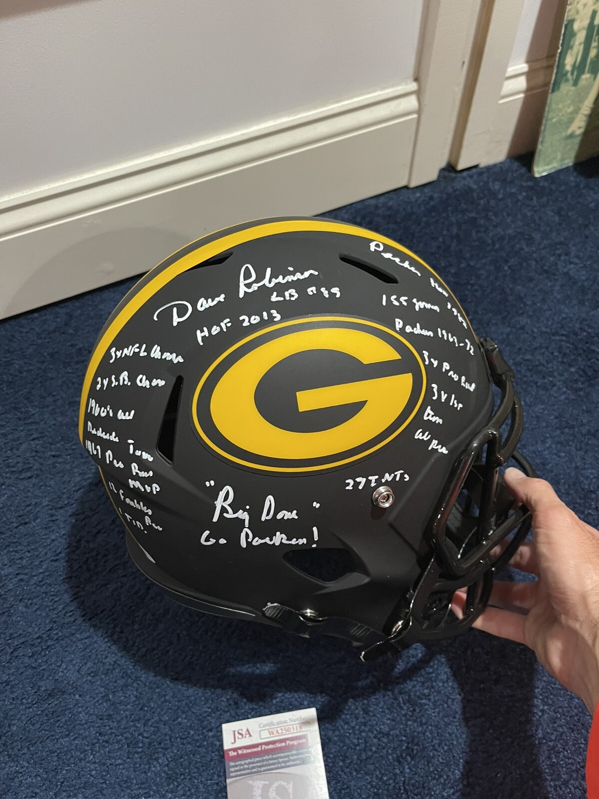 Dave Robinson SIGNED Packers Eclipse STAT HELMET 17 INSCRIPTIONS JSA Witness