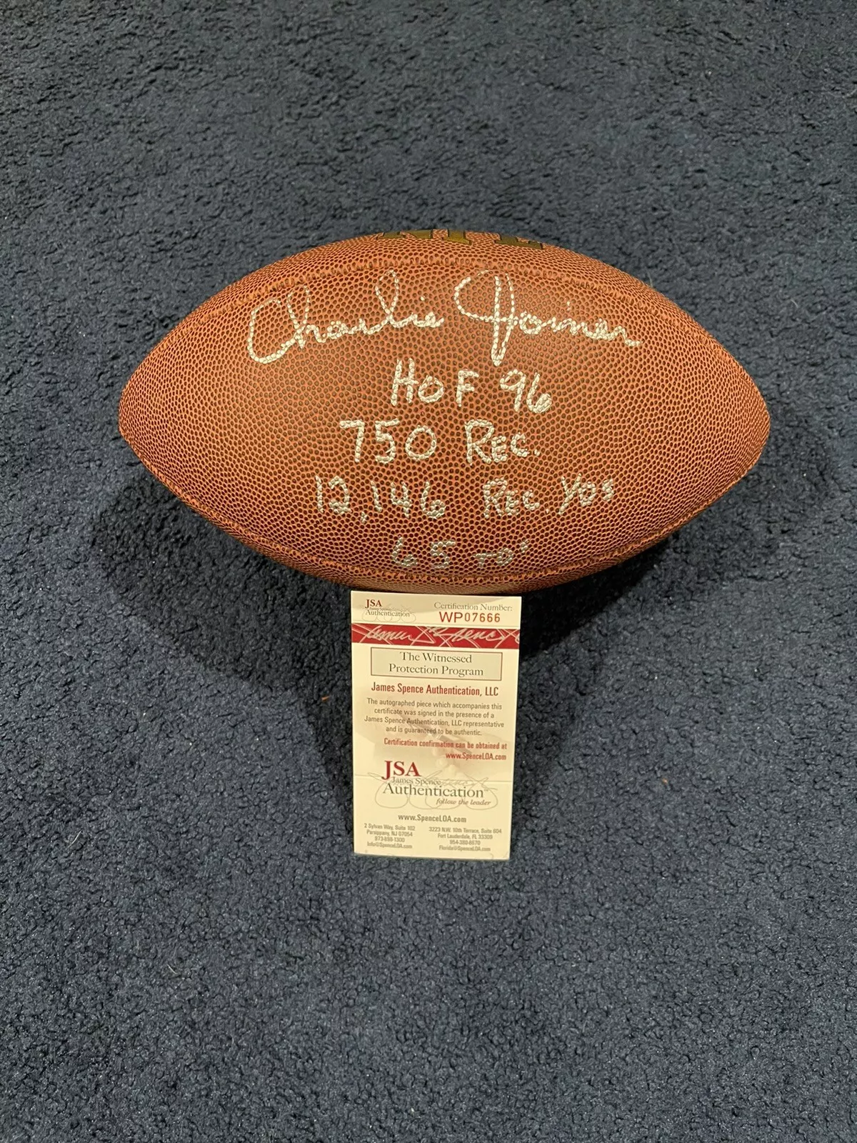 Rare Charlie Joiner Signed Stat Football, JSA, 4 Inscriptions San Diego
