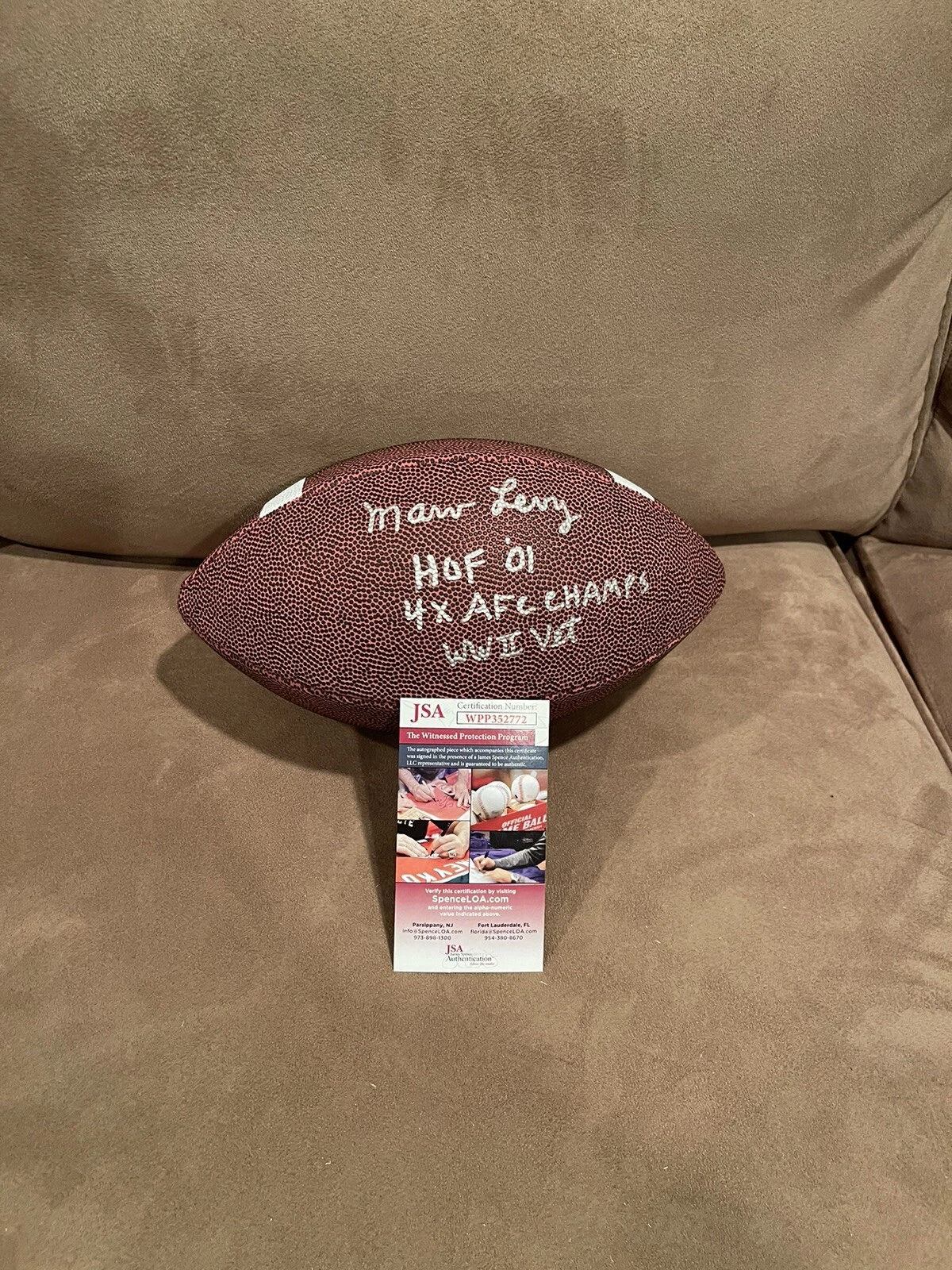 Marv Levy Signed Stat Full Size Football JSA, Buffalo  Bills W/ 3 Inscriptions