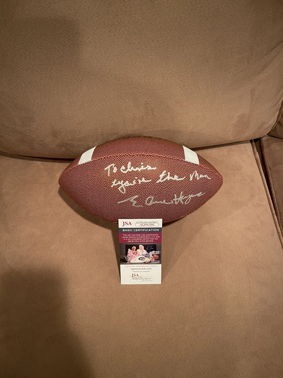 Elvin Hayes Signed Full Size Football, JSA, To Chris You’re The Man