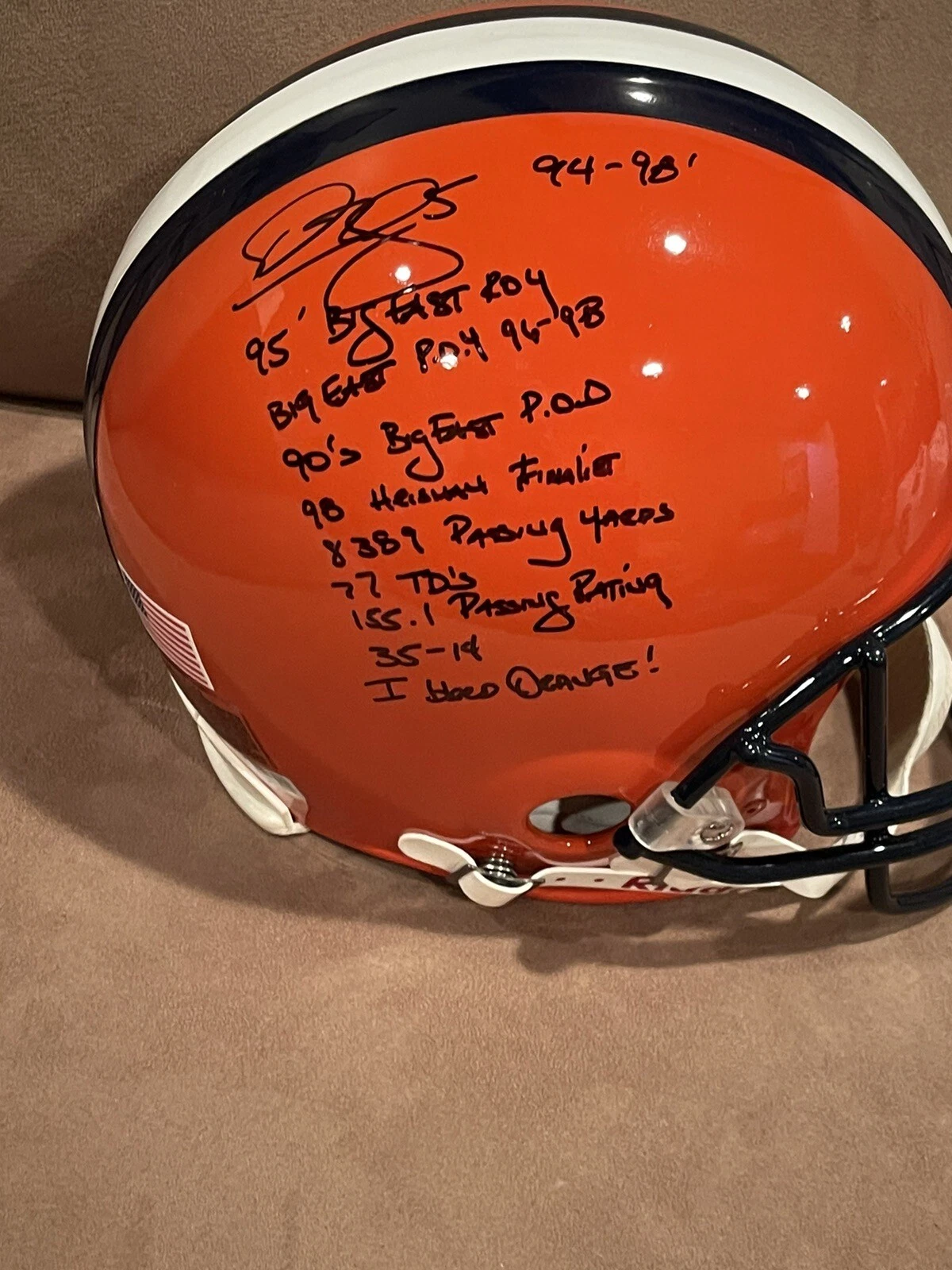 Donovan McNabb SIGNED Syracuse F/S Authentic Stat HELMET BAS 10 Inscriptions