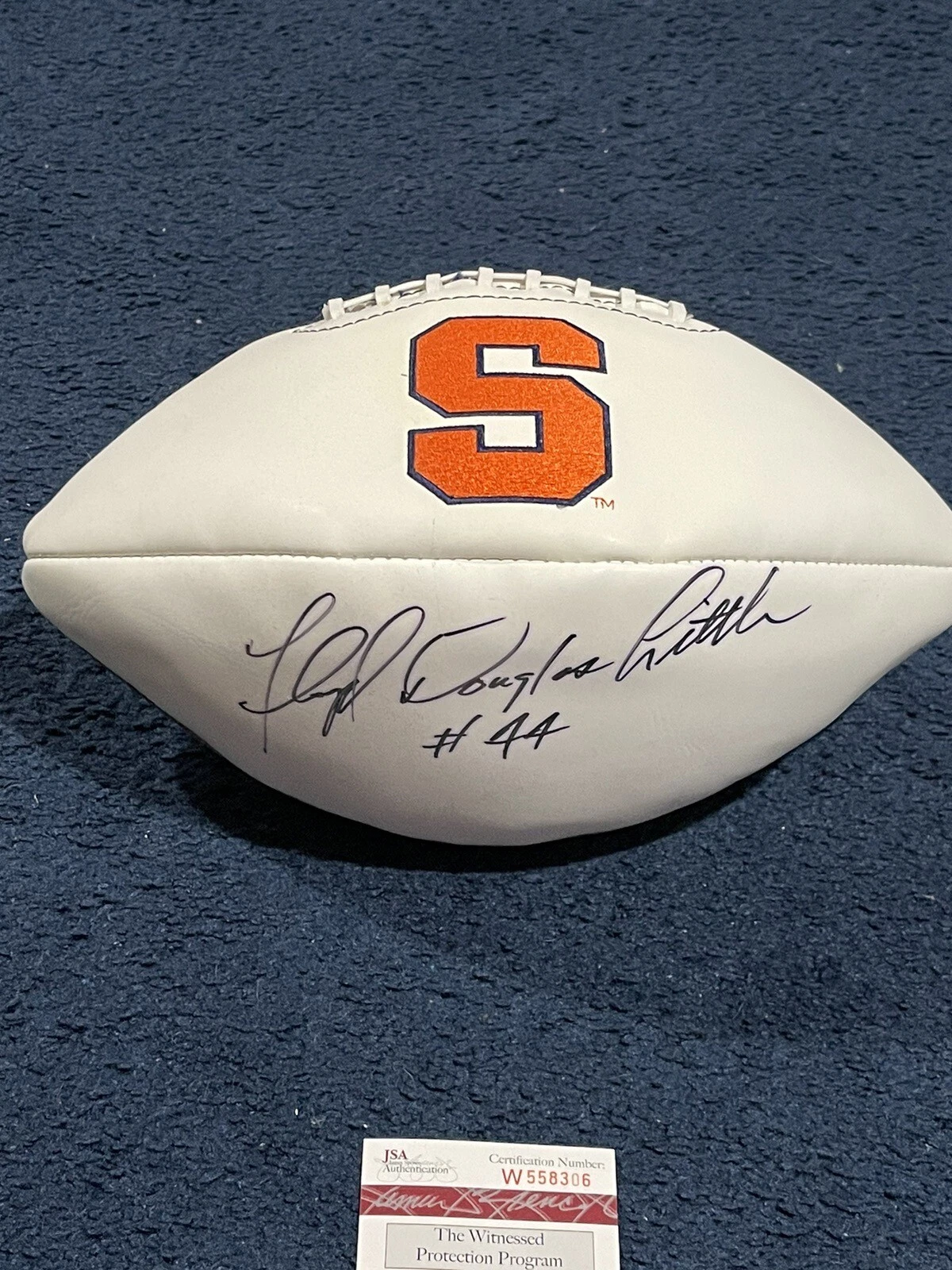 Rare Floyd Douglas Little Signed Syracuse Logo Football, JSA W Full Name Broncos