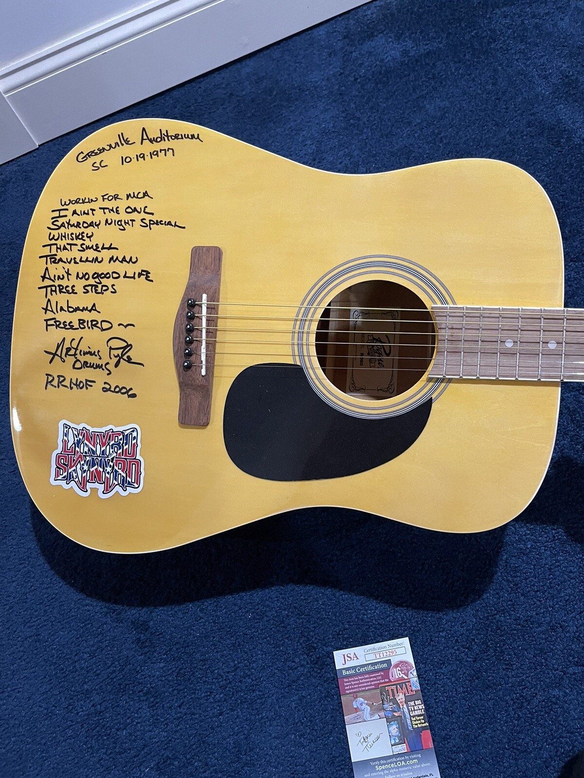 Artimus Pyle Signed Acoustic Guitar Greenville Set List JSA Lynyrd Skynyrd