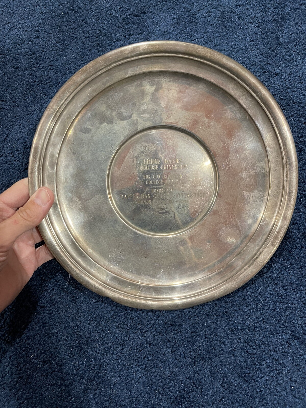 PERSONALLY OWNED Ernie Davis Award Silver Platter Syracuse Football Heisman 1962