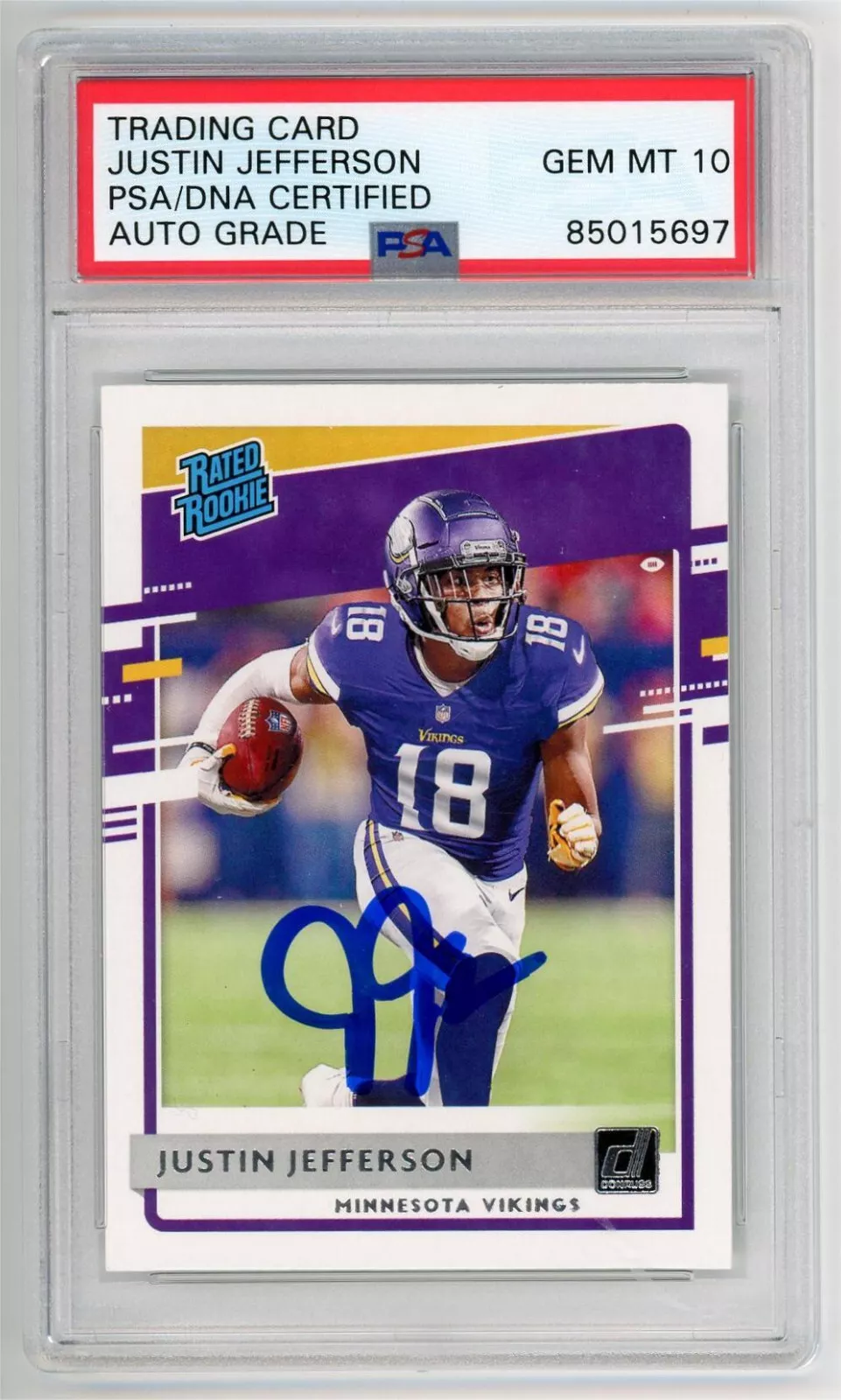 Justin Jefferson Signed 2020 Donruss Rated Rookie Ticket Card Auto PSA Gem Mt 10