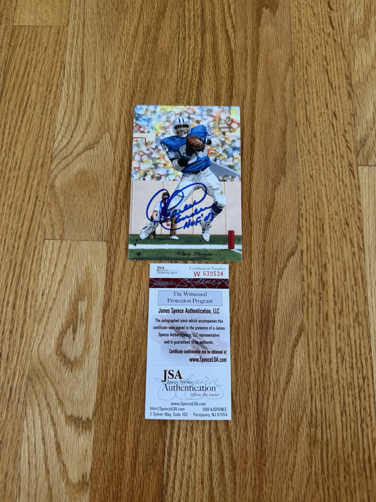 Detroit Lions HOF Charlie Sanders Signed GLAC Goal Line Art Card JSA