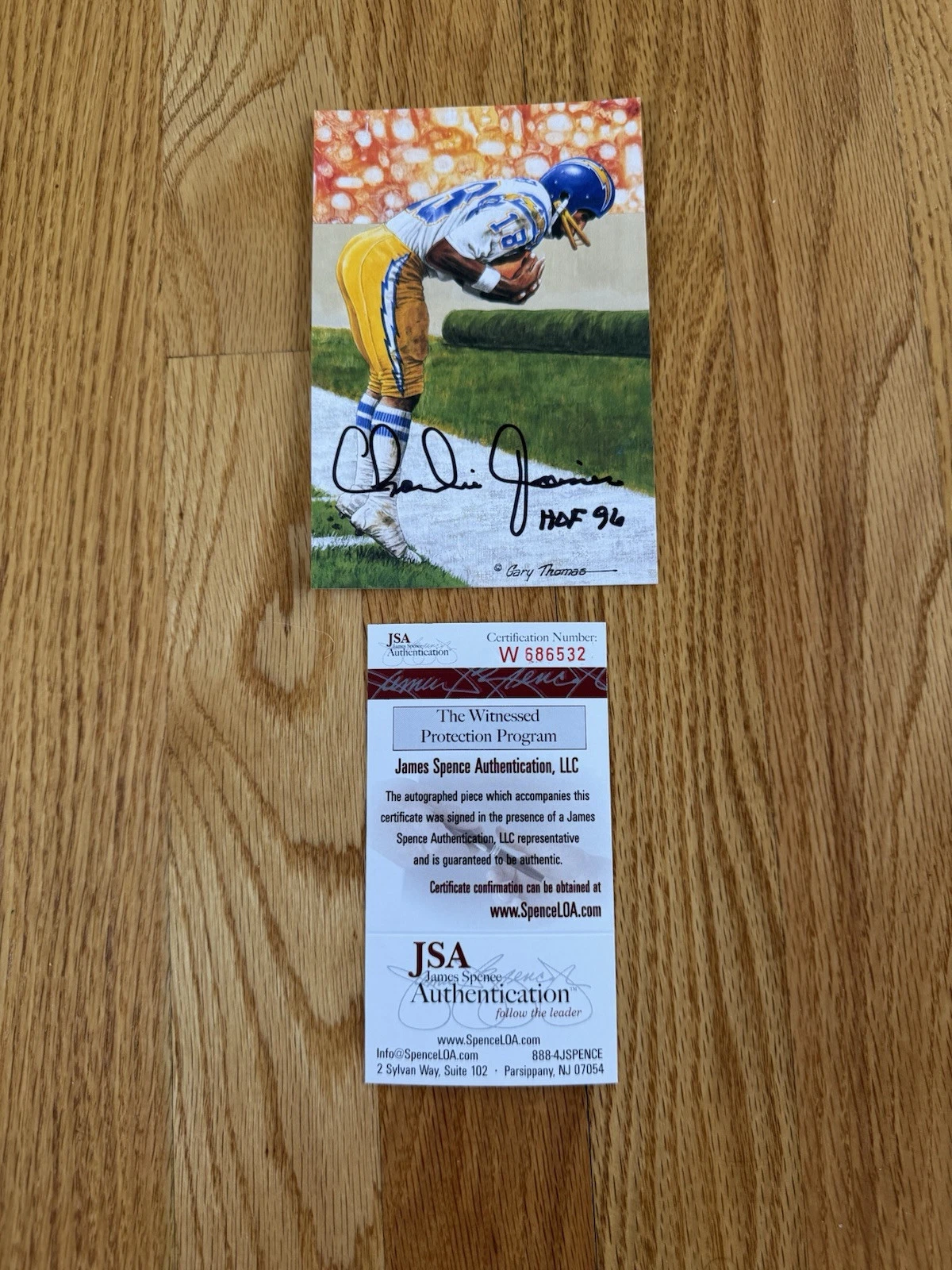 SAN DIEGO CHARGERS HOF CHARLIE JOINER SIGNED GLAC GOAL LINE ART CARD JSA COLLECTIBLE MEMORABILIA