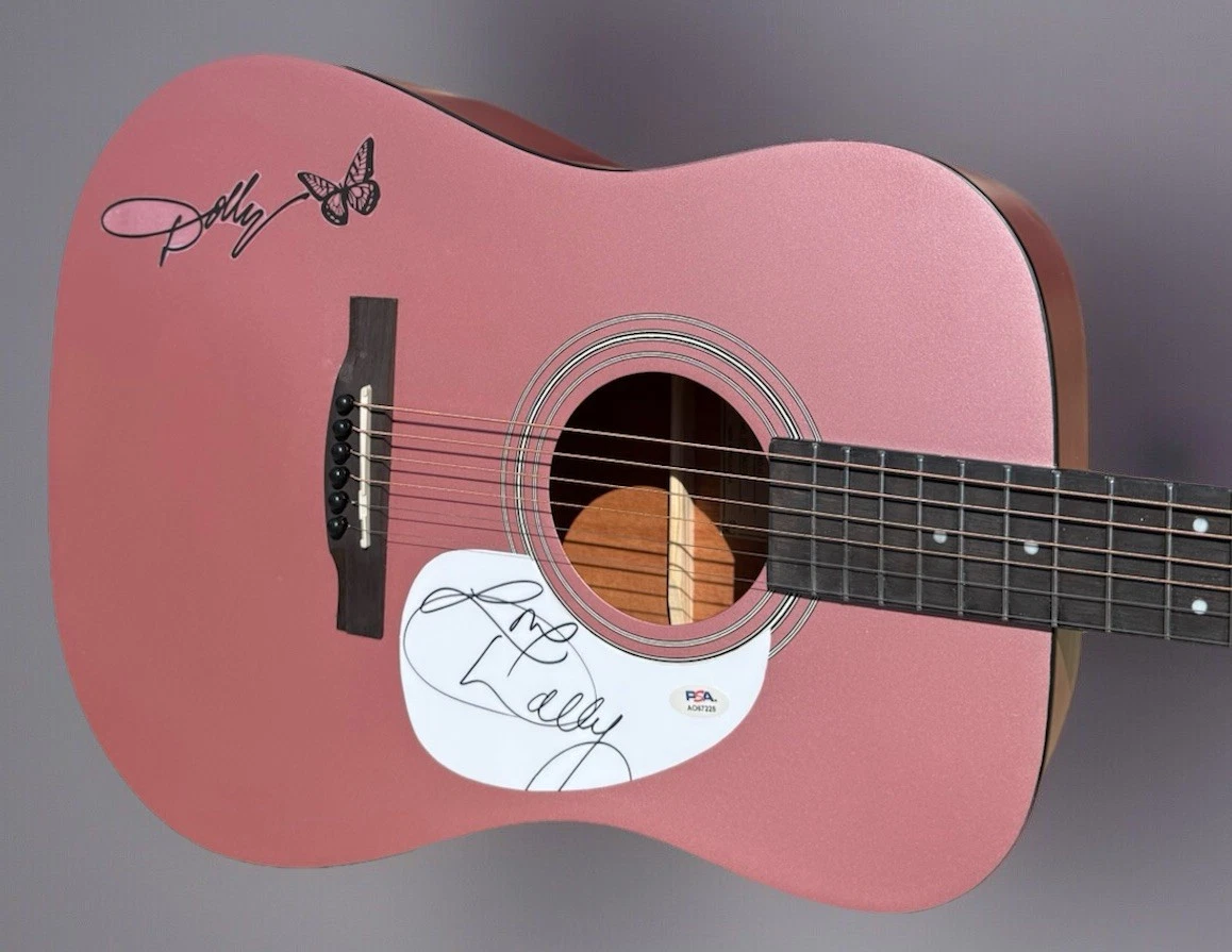 Here You Come Again Dolly Parton Autographed Pink Full Size Acoustic Guitar PSA