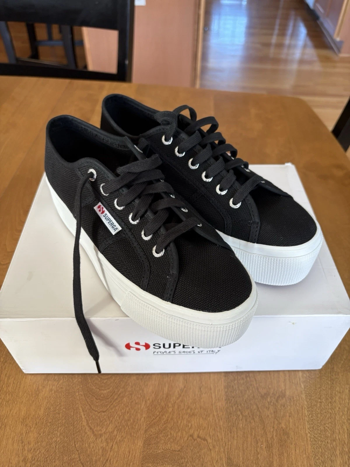 Superga 2790 Platform Casual Sneakers Black Canvas / White Women's 9