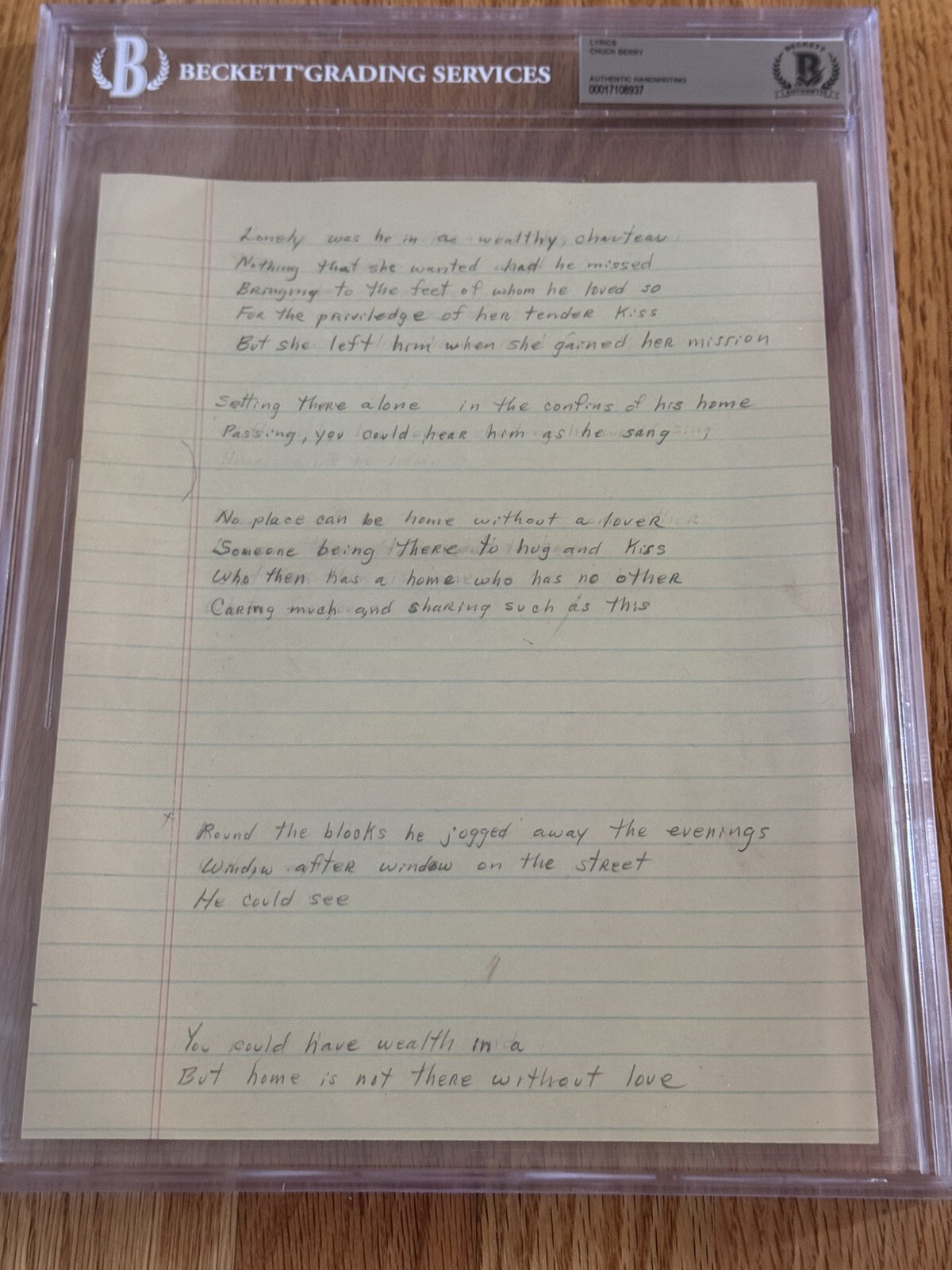 Fantastic + Rare Chuck Berry Handwritten Lyrics  Beckett Slabbed