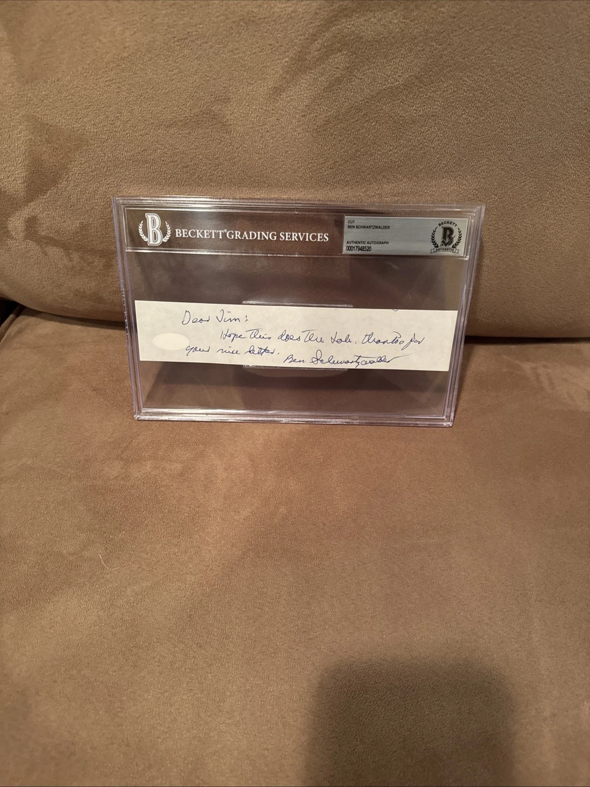 Syracuse Football Signed Note By Ben Schwartzwalder Beckett Slabbed College HoF!
