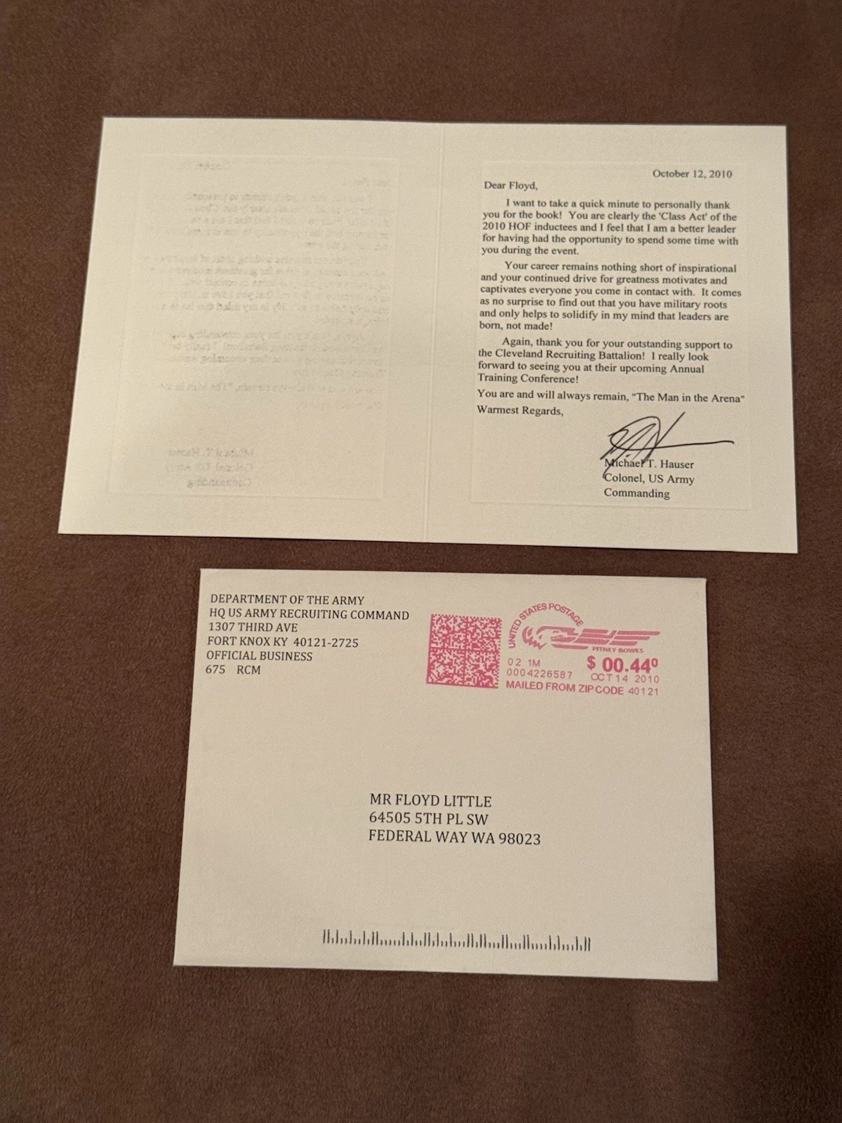Amazing Floyd Little Letter From US Army Thanking Him- Syracuse Broncos Football