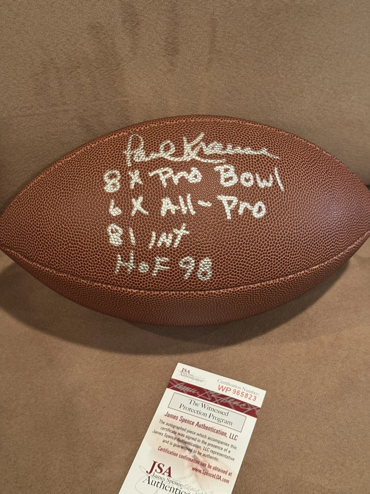 Paul Krause Signed Wilson Stat Football, JSA, 4 Inscriptions Vikings