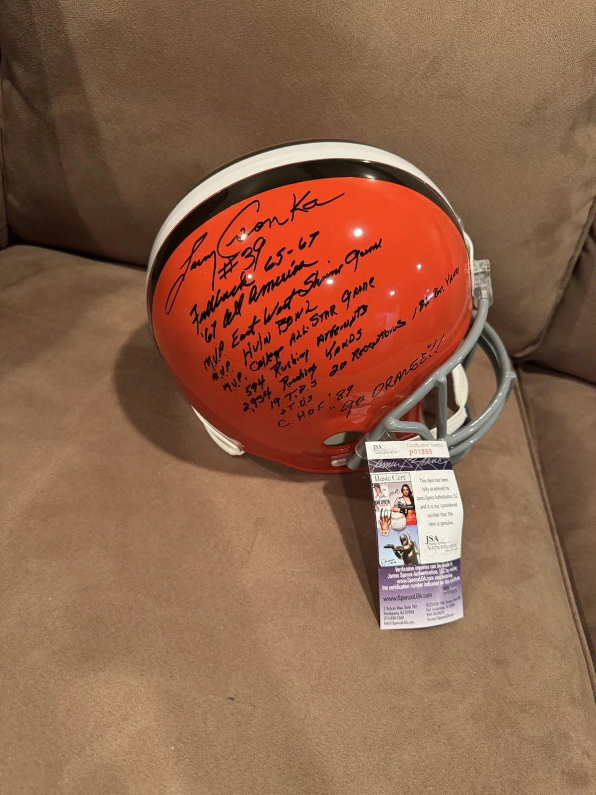 Larry Csonka SIGNED Autographed F/S SYRACUSE STAT HELMET 13 INSCRIPTIONS JSA Wow