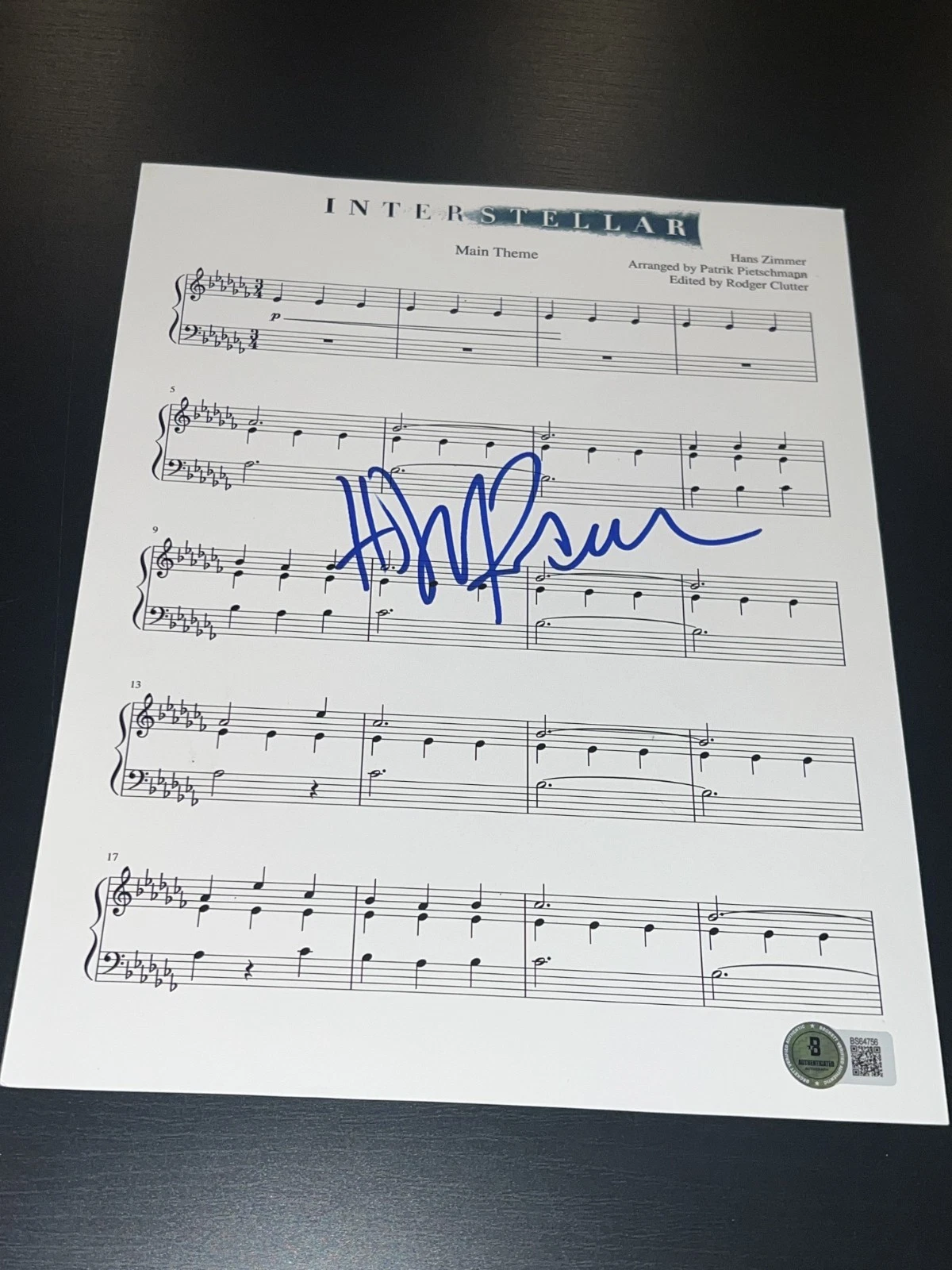 HANS ZIMMER SIGNED AUTOGRAPH SHEET MUSIC INTERSTELLAR BECKETT BAS COA AUTO E