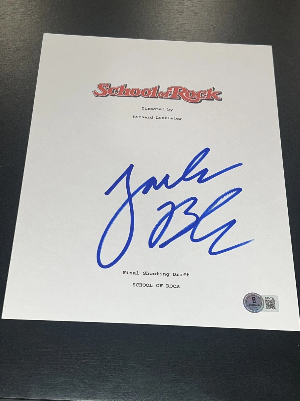 JACK BLACK SIGNED AUTOGRAPH MOVIE SCRIPT SCHOOL OF ROCK BECKETT BAS COA AUTO X2