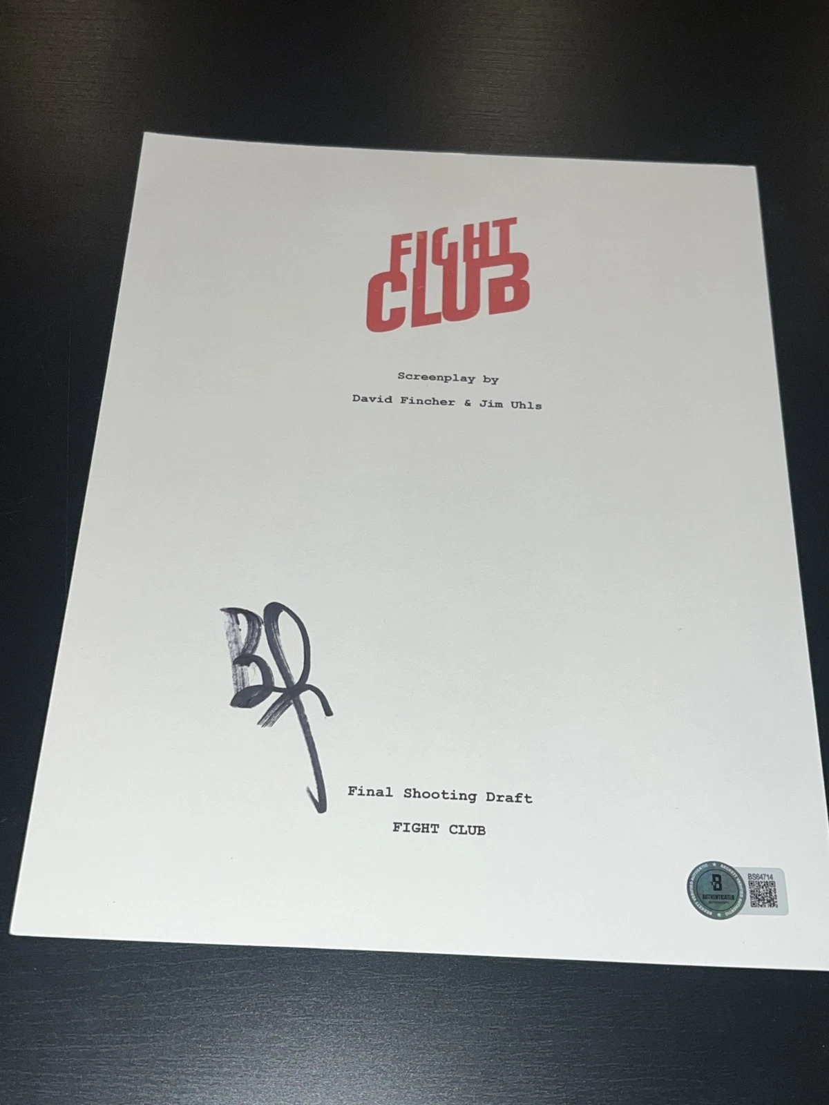 BRAD PITT SIGNED AUTOGRAPH MOVIE SCRIPT FIGHT CLUB BECKETT BAS COA AUTO D