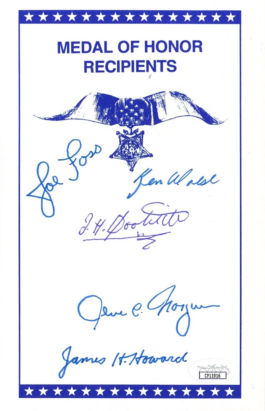 WWII MEDAL OF HONOR MULTI SIGNED BOOKPLATE JSA X5 DOOLITTLE FOSS HOWARD + MORE
