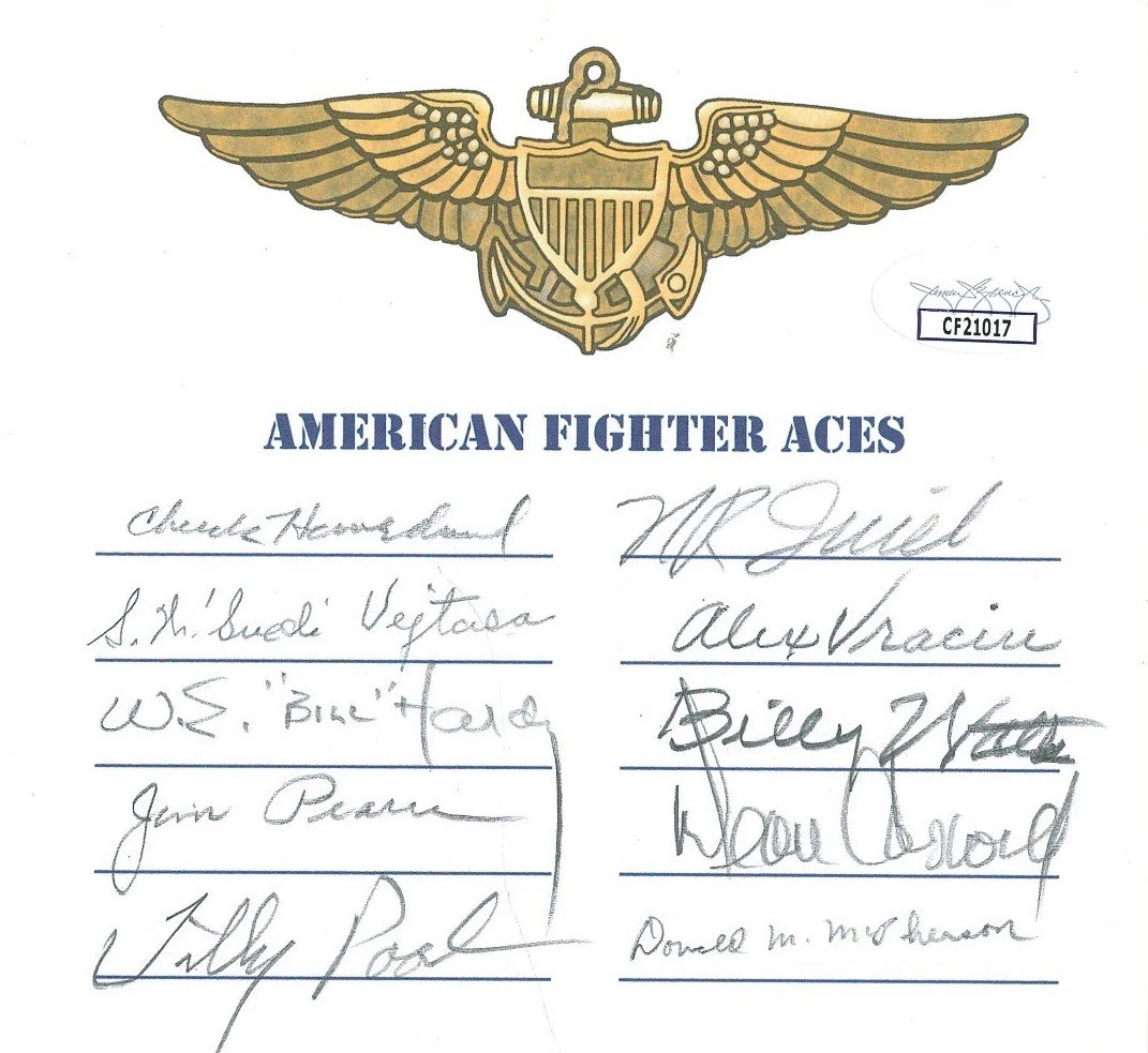 WWII US NAVY ACES MULTI SIGNED BOOKPLATE x10 JSA COA CF21017