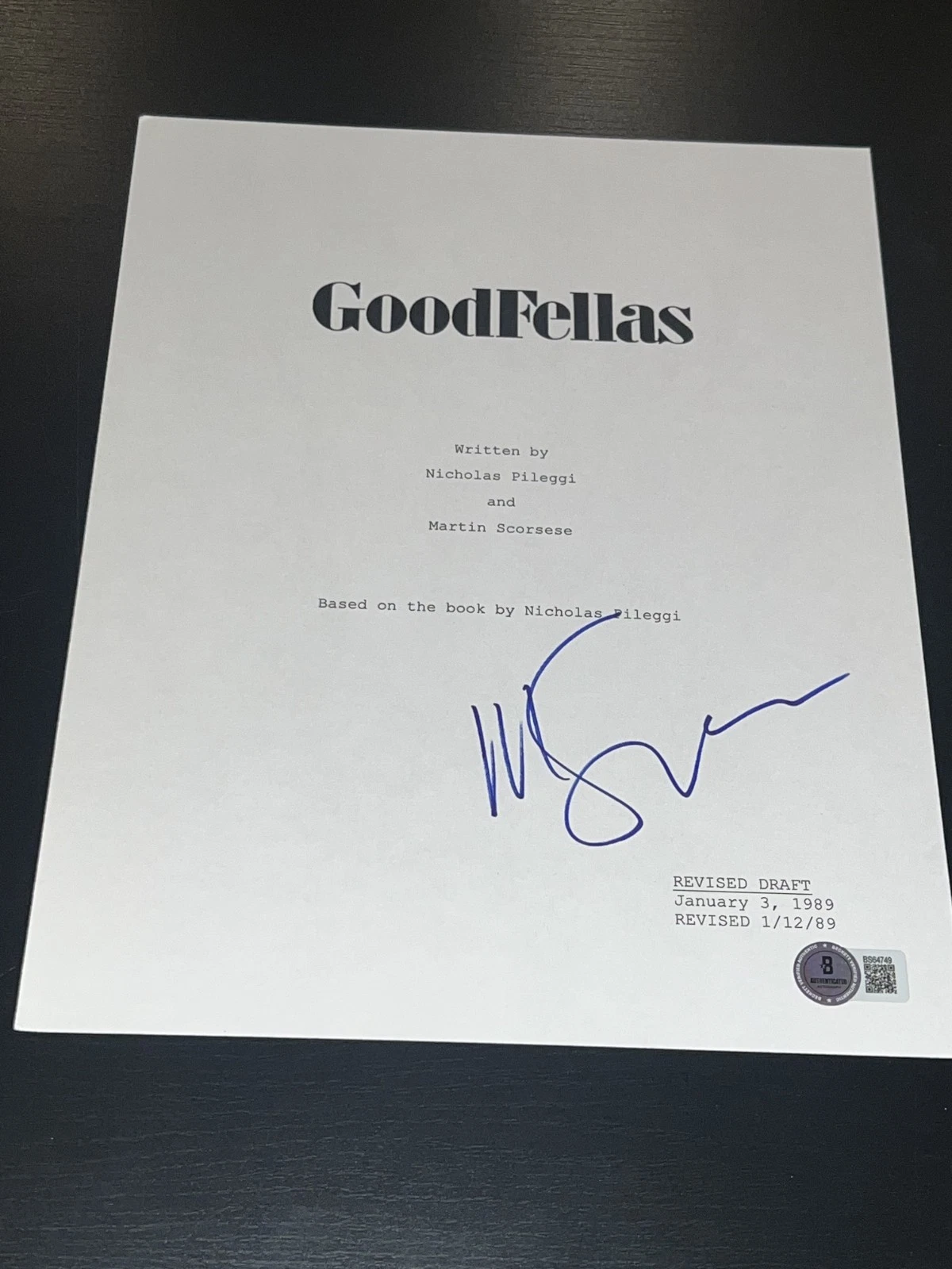 MARTIN SCORSESE SIGNED AUTOGRAPH MOVIE SCRIPT GOODFELLAS BECKETT BAS COA AUTO D