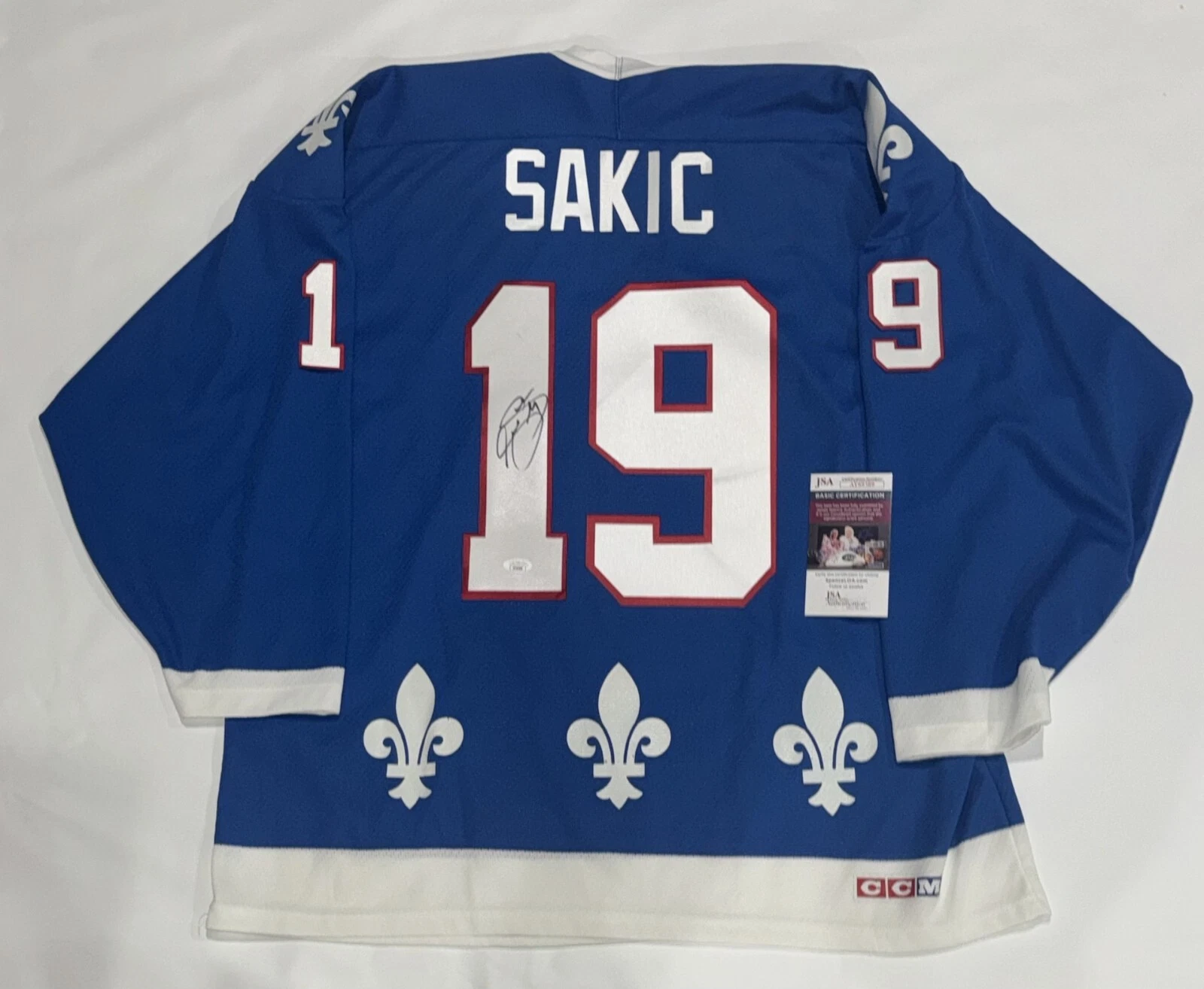 JOE SAKIC SIGNED VINTAGE CCM #19 QUEBEC NORDIQUES JERSEY JSA COA