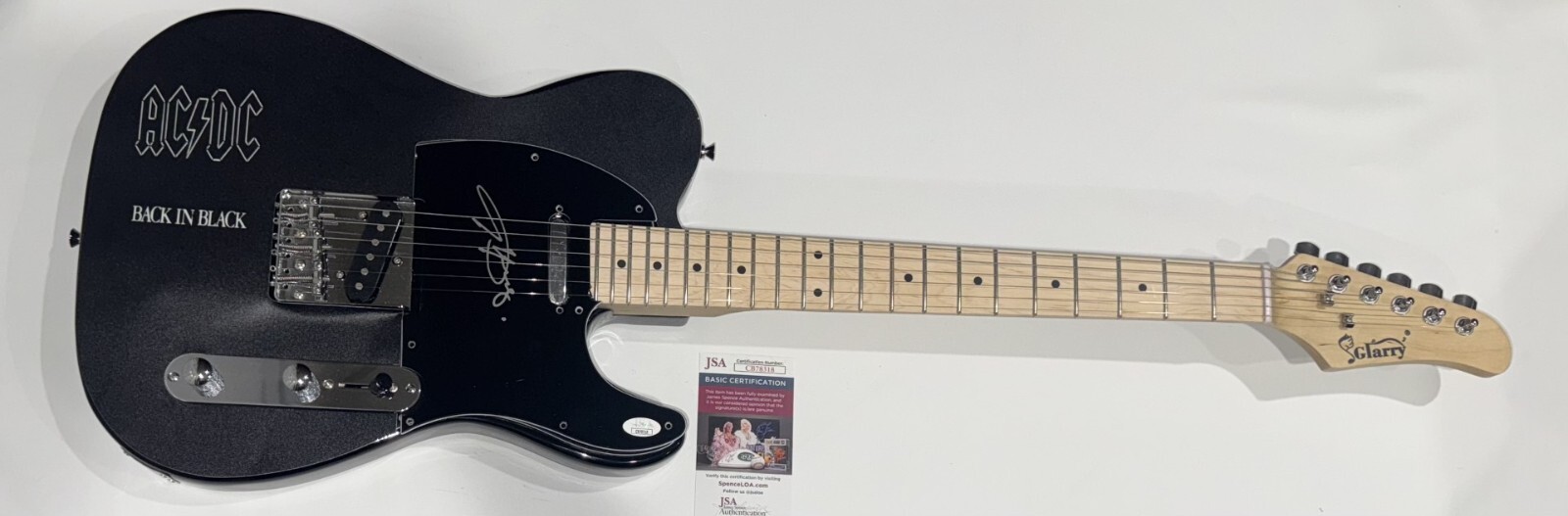 ANGUS YOUNG SIGNED CUSTOM BACK IN BLACK ELECTRIC GUITAR AC/DC JSA COA