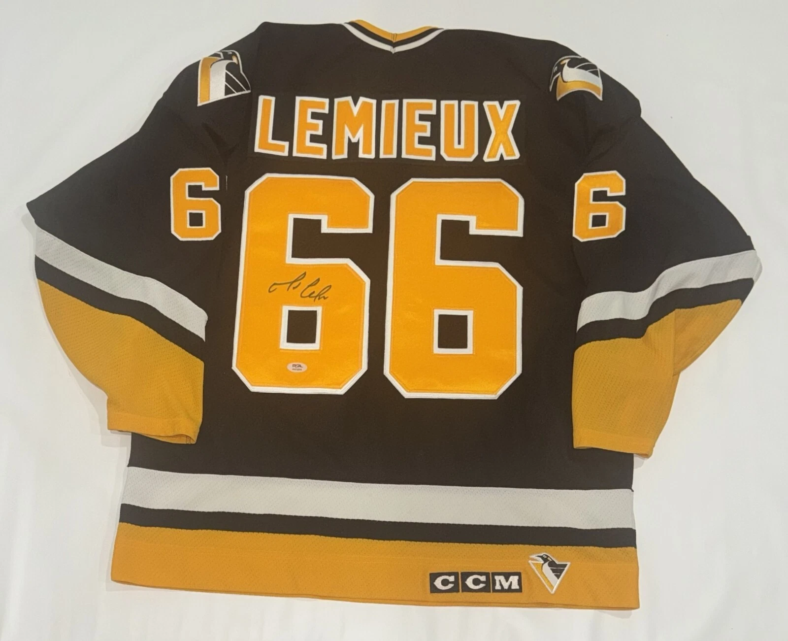 MARIO LEMIEUX SIGNED CCM PITTSBURGH PENGUINS DIAGONAL JERSEY PSA COA