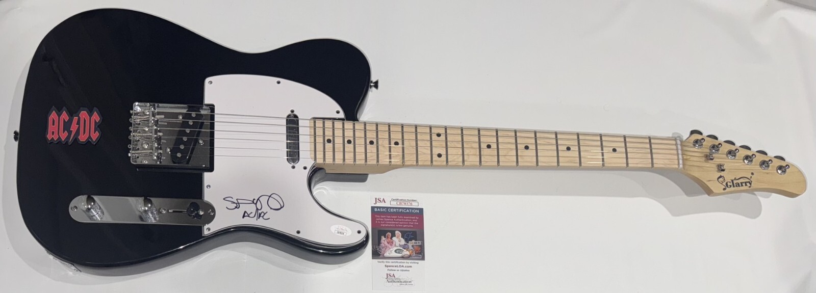 STEVIE YOUNG SIGNED BLACK ELECTRIC GUITAR AC/DC AUTOGRAPHED JSA COA