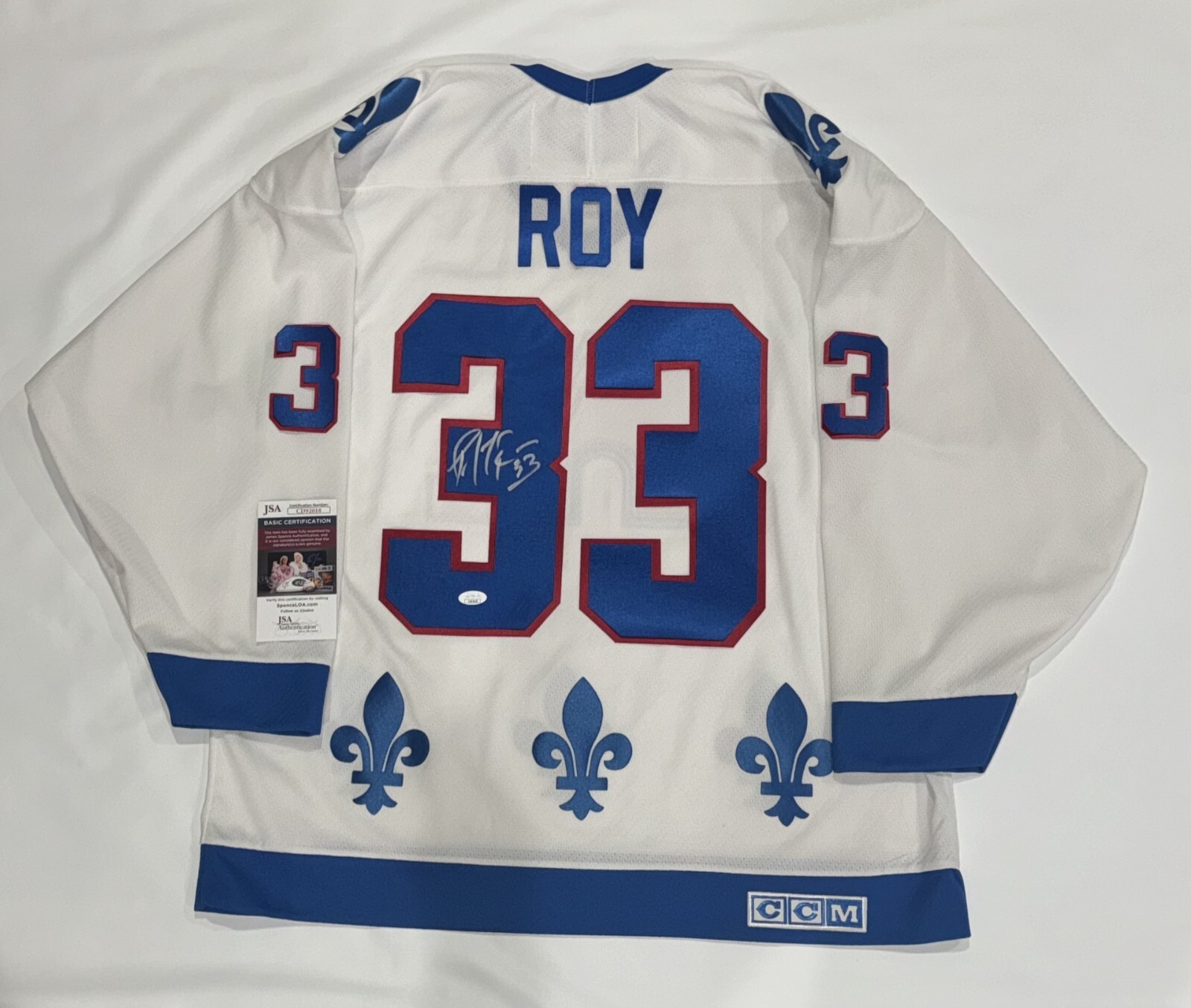 PATRICK ROY SIGNED VINTAGE CCM #33 QUEBEC NORDIQUES ROAD JERSEY RARE JSA COA