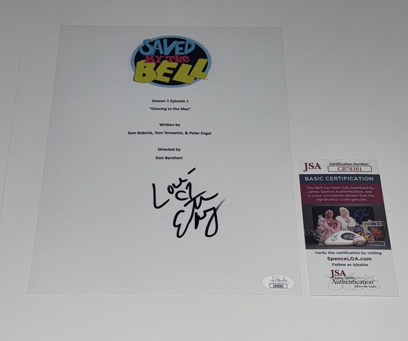 ELIZABETH BERKLEY SIGNED SAVED BY THE BELL PILOT TRANSCRIPT JESSIE SPANOJSA COA