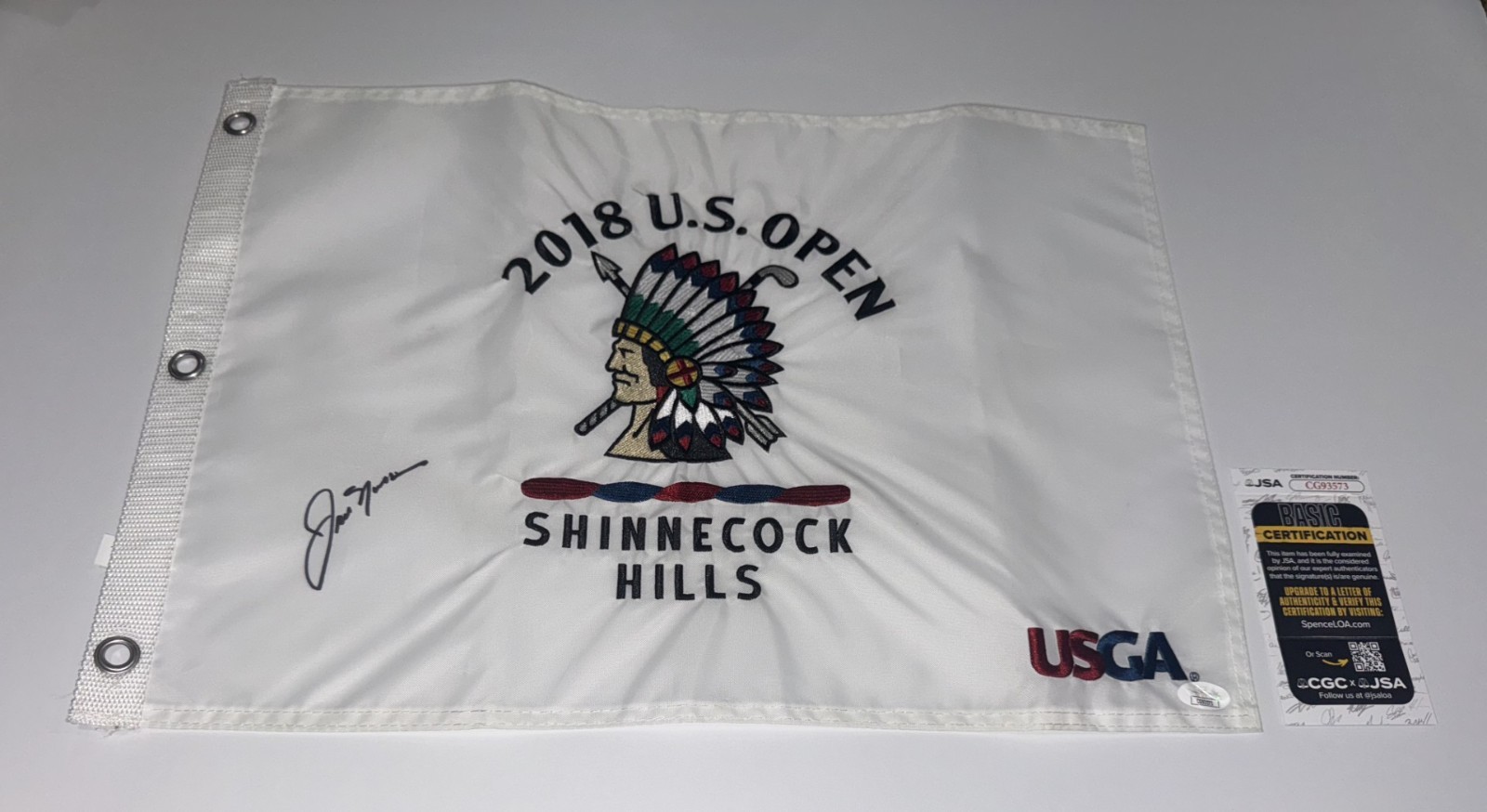 JACK NICKLAUS SIGNED 2018 US OPEN PIN FLAG SHINNECOCK HILLS PROOF JSA COA