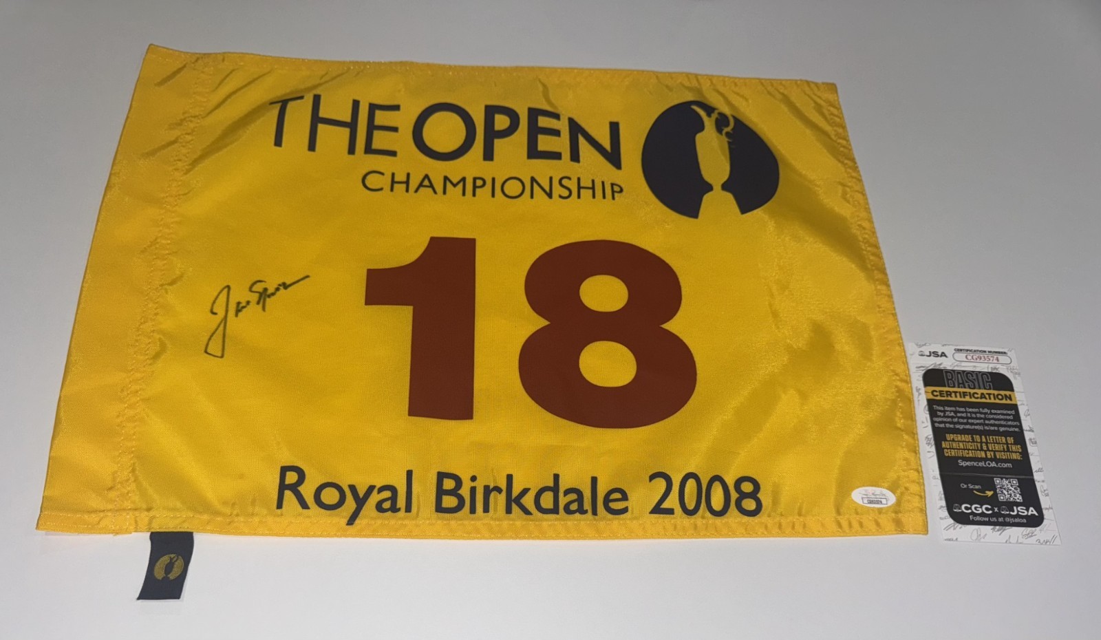 JACK NICKLAUS SIGNED 2008 BRITISH OPEN FLAG ROYAL BIRKDALE JSA COA