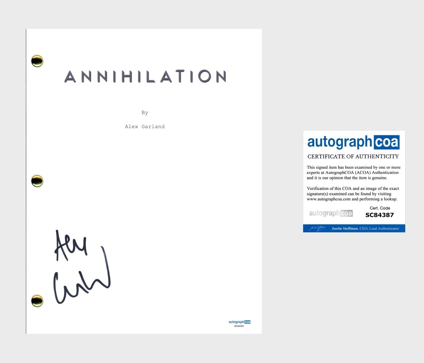 ALEX GARLAND ‘ANNIHILATION’ DIRECTOR SIGNED 127 PAGE FULL MOVIE SCRIPT ACOA COLLECTIBLE MEMORABILIA