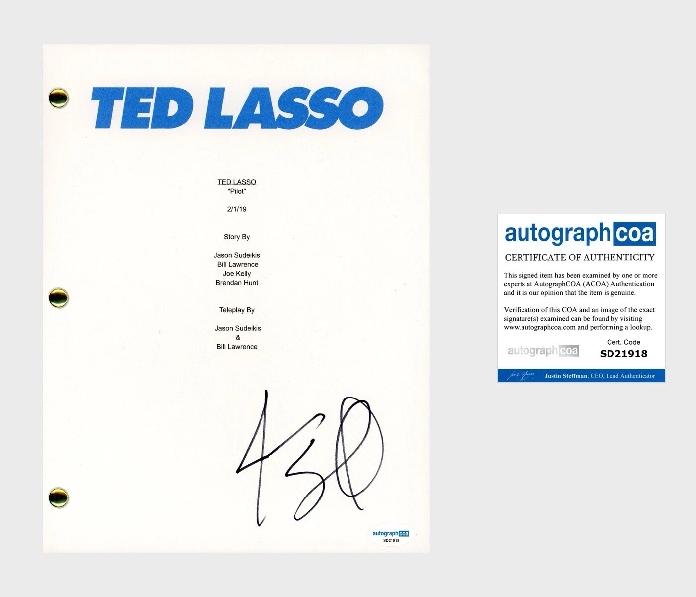 Jason Sudeikis ‘Ted Lasso’ Signed Full Pilot TV Show Script ACOA
