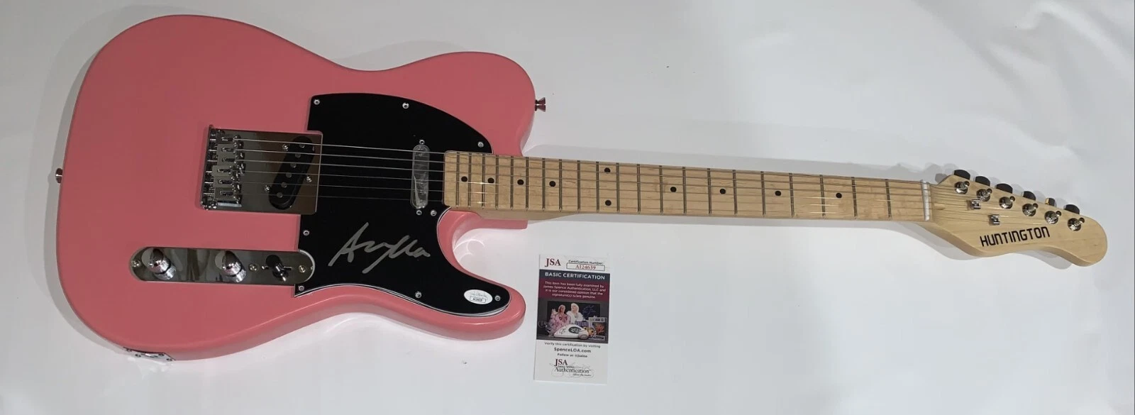 AVA MAX SIGNED PINK ELECTRIC GUITAR SWEET BUT PSYCHO PROOF JSA COA
