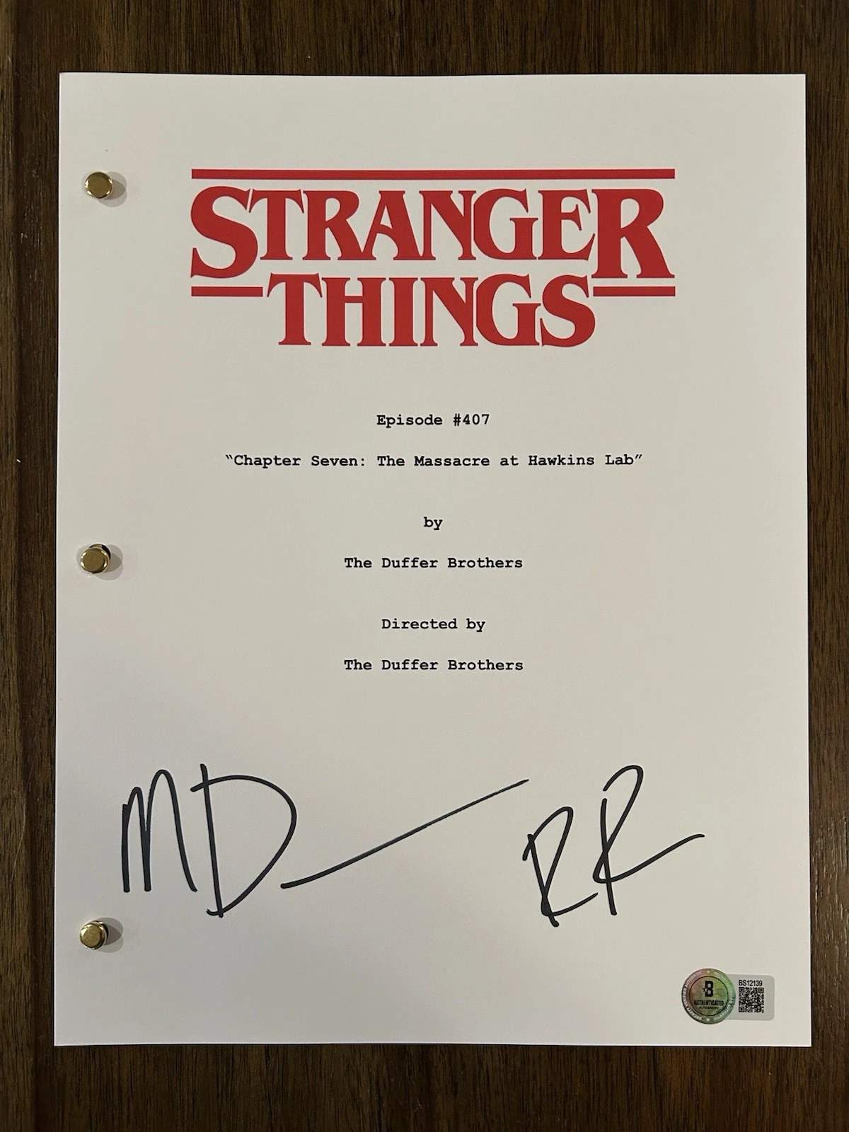 Ross & Matt Duffer Brothers ‘Stranger Things’ Signed Full Episode Script Beckett